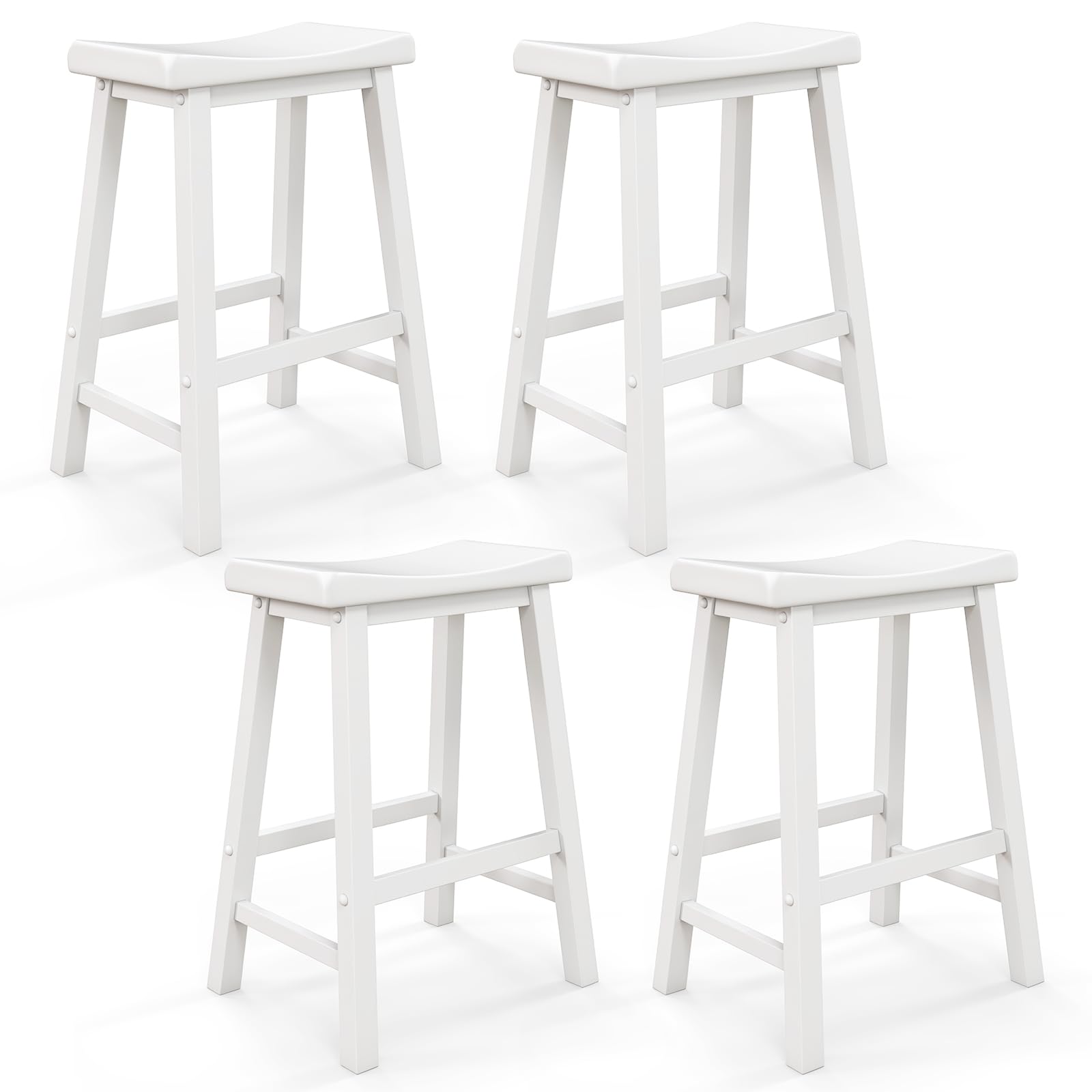 KOMFOTT Saddle Stools Set of 2/4, 24-inch Counter Height Barstools with Solid Wood Legs & Footrests