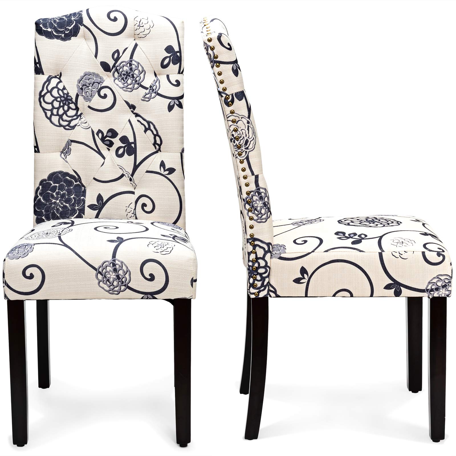 KOMFOTT Set of 2/4 Tufted Fabric Dining Chairs with Padded Seat and Tall Backrest