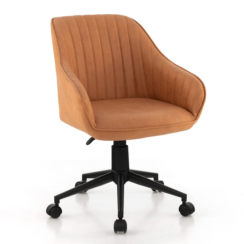 KOMFOTT Leather Office Chair Brown, Mid Century Desk Chair with Wheels and Ergonomic Armrests