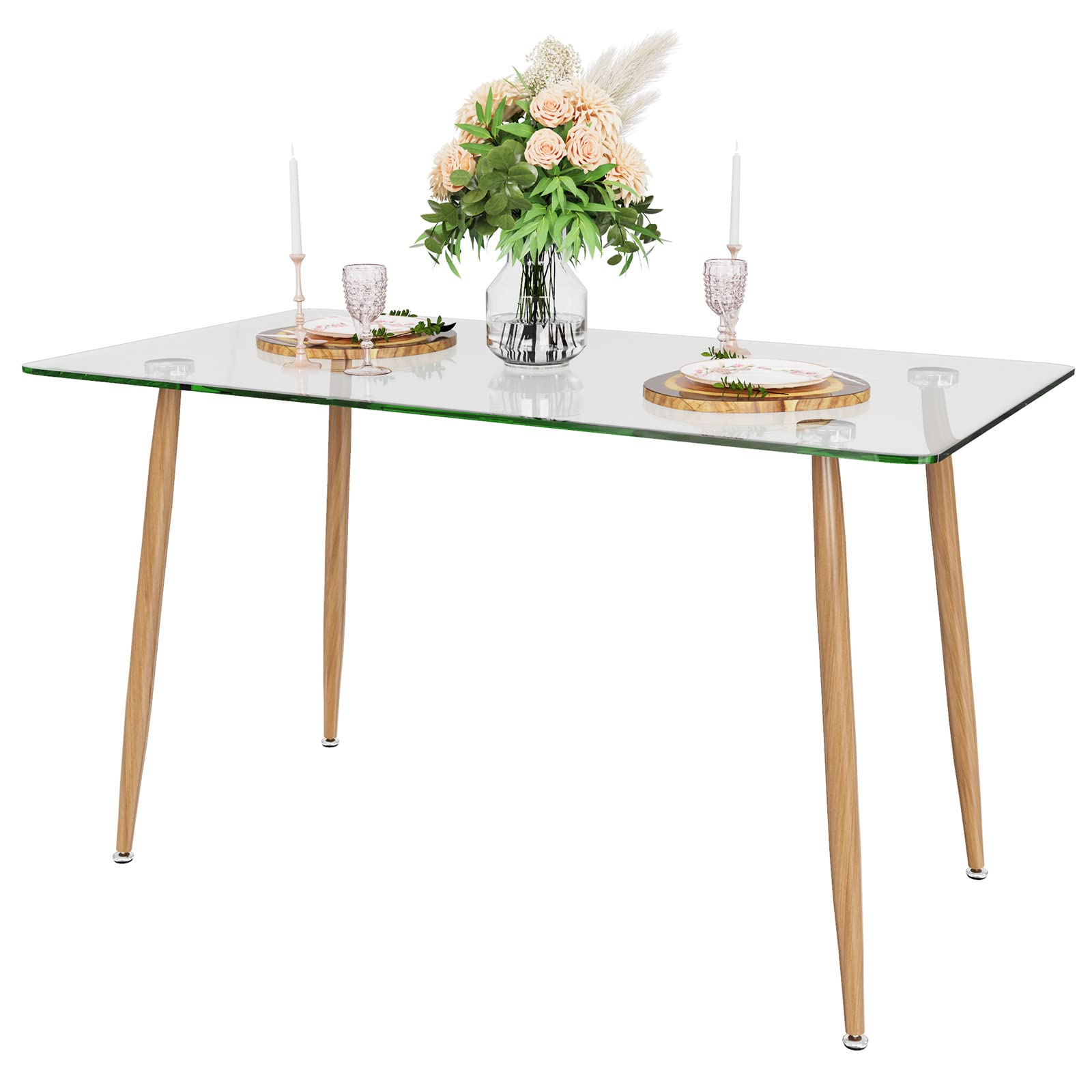 KOMFOTT Glass Dining Table, Modern Rectangular Table with Spacious Tempered Glass Tabletop, 51 x 27.5 x 29.5 Inch