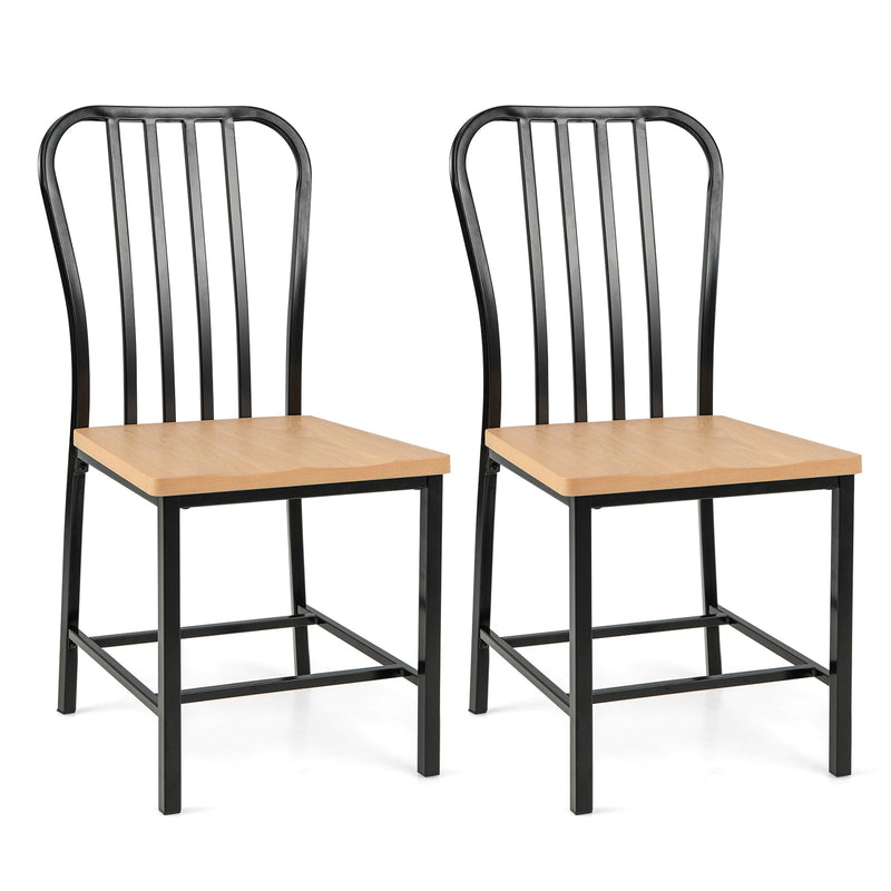 KOMFOTT Dining Chairs Set of 2, Farmhouse Kitchen Chairs with Slat Back, Solid Metal Frame