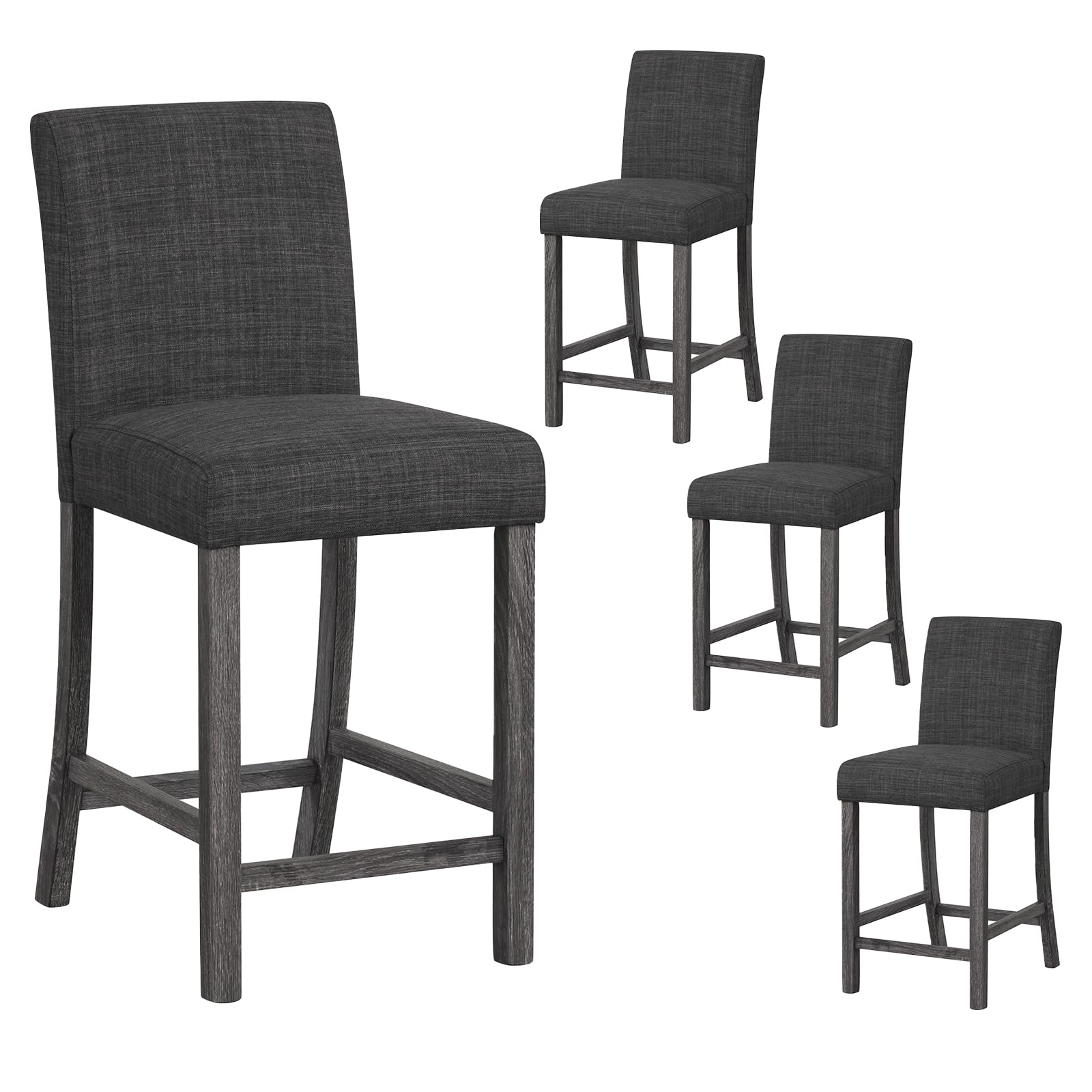 KOMFOTT Upholstered Counter Height Stools Set of 2, Bar Stools w/Ergonomic Backrest, Solid Wood Frame