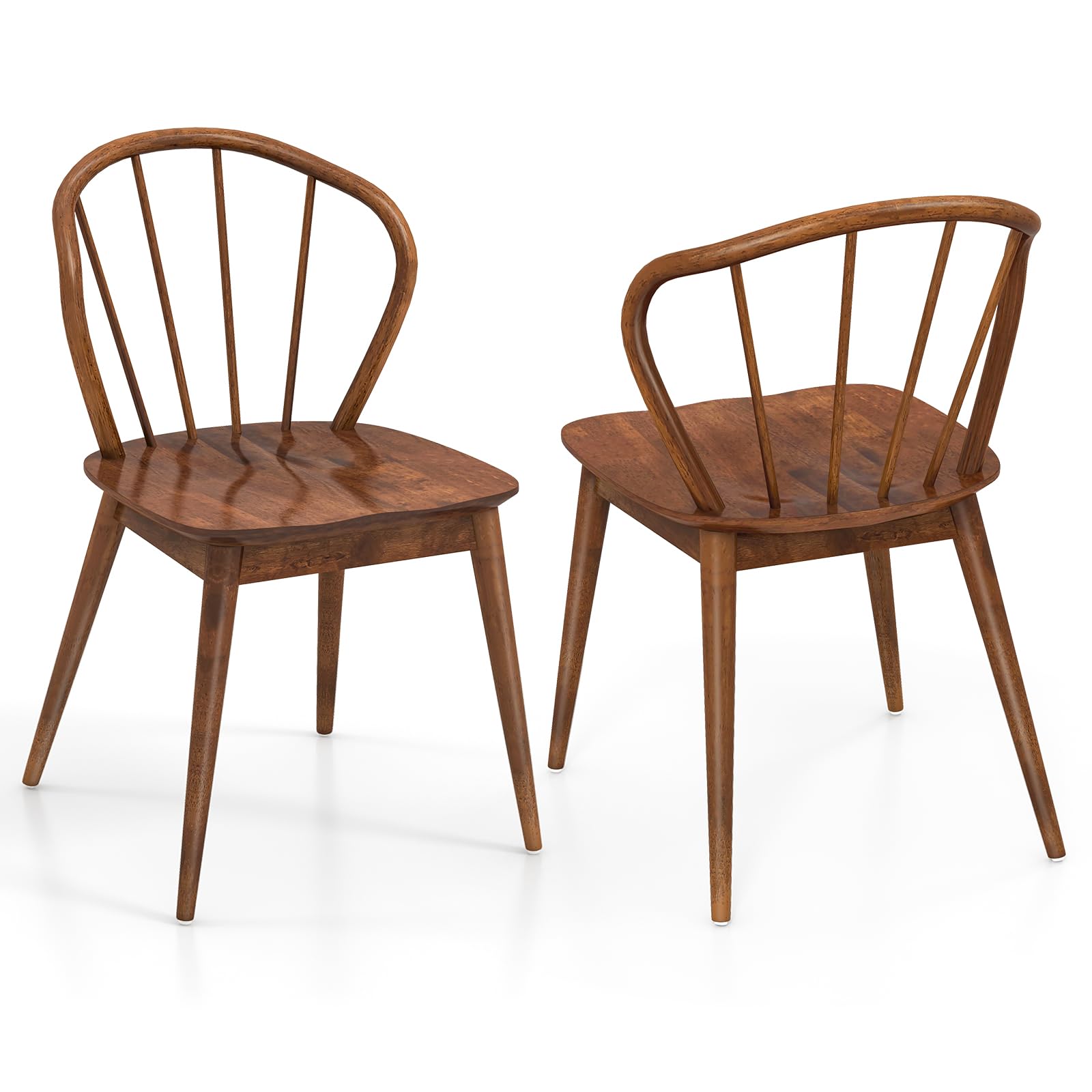 KOMFOTT Wooden Dining Chairs Set of 2, Windsor Kitchen Chairs w/High Spindle Back & Rubber Wood Legs, Wide Seat & Curved Backrest