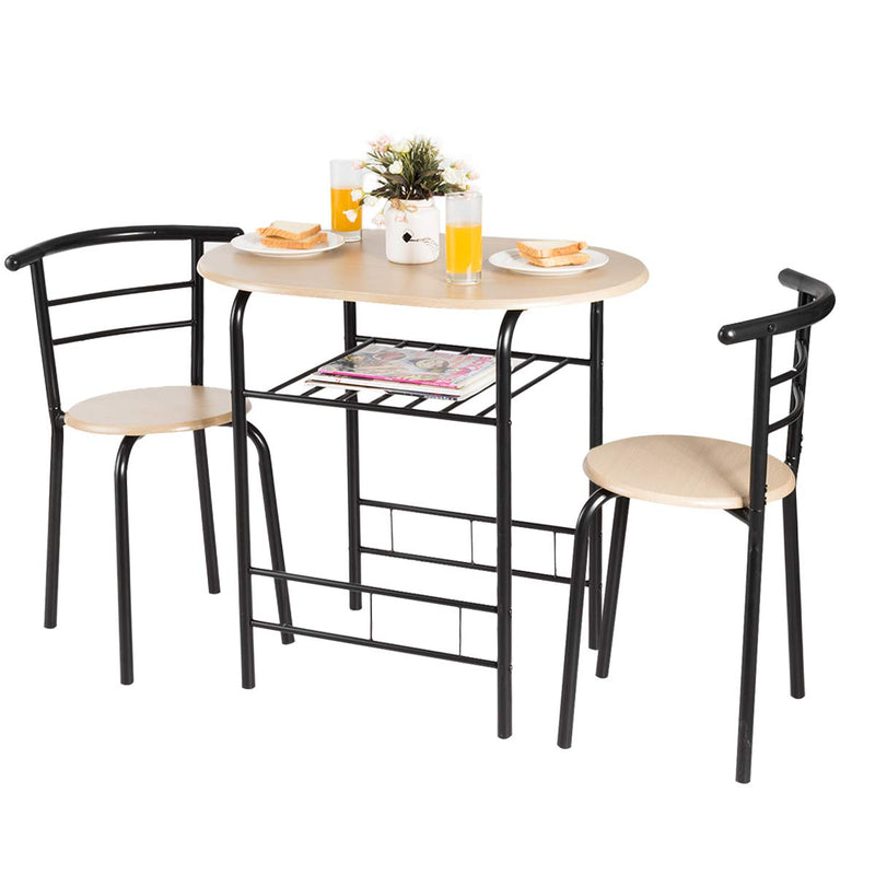 KOMFOTT 3 Piece Dining Set Compact 2 Chairs and Table Set with Metal Frame and Shelf Storage