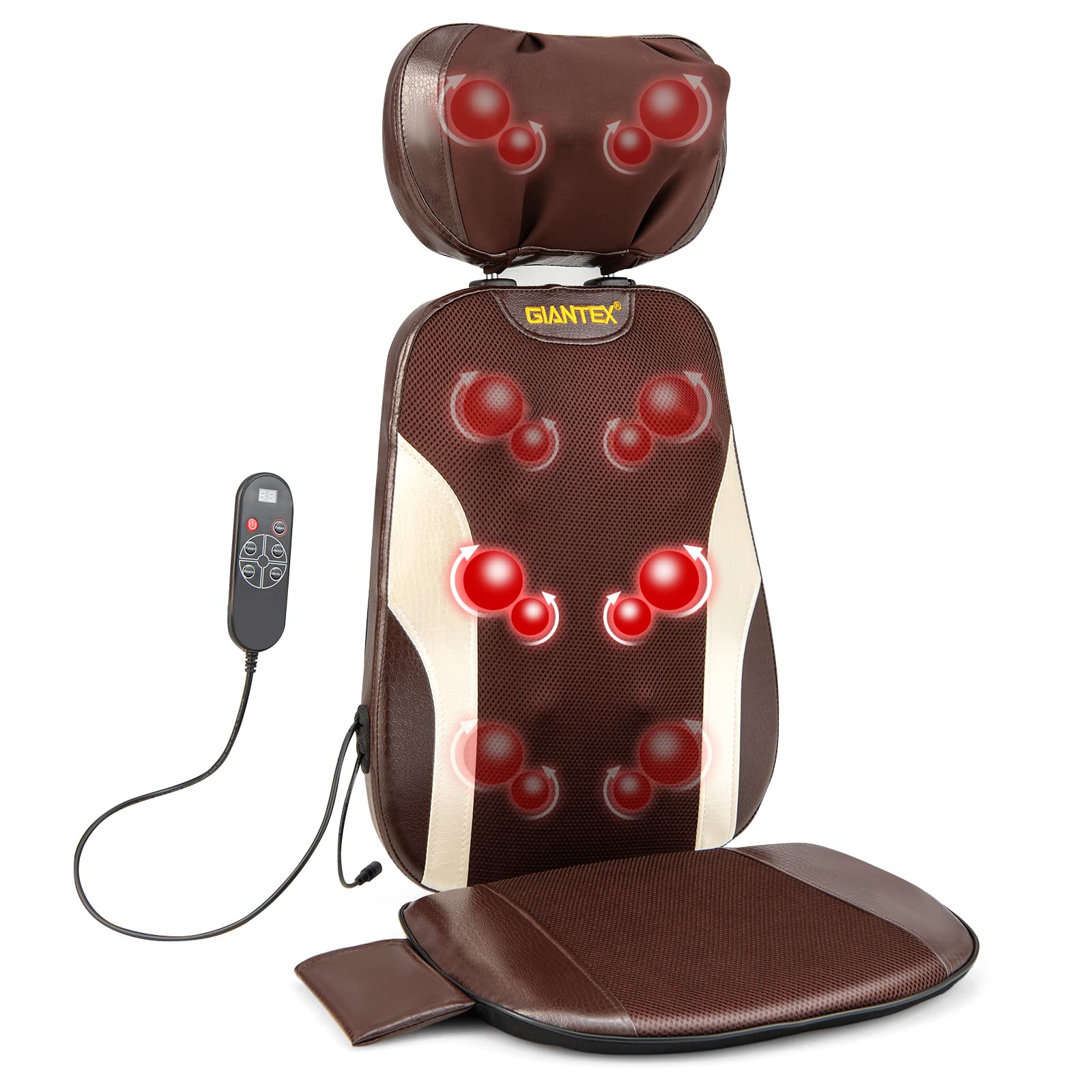 Back Massager Chair Pad - Chair Massager with Adjustable Neck Pillow, 3 Speeds & 3-Level Timer