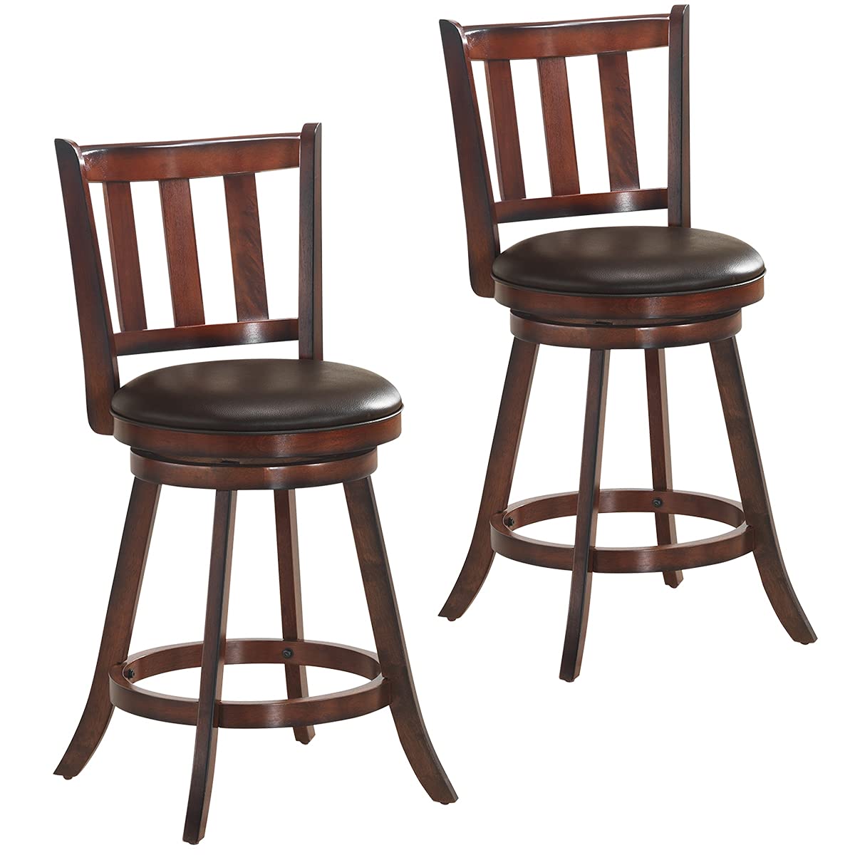 KOMFOTT Bar Stools Set of 2/4, Counter Height Dining Chair, Fabric Upholstered 360 Degree Swivel, PVC Cushioned Seat