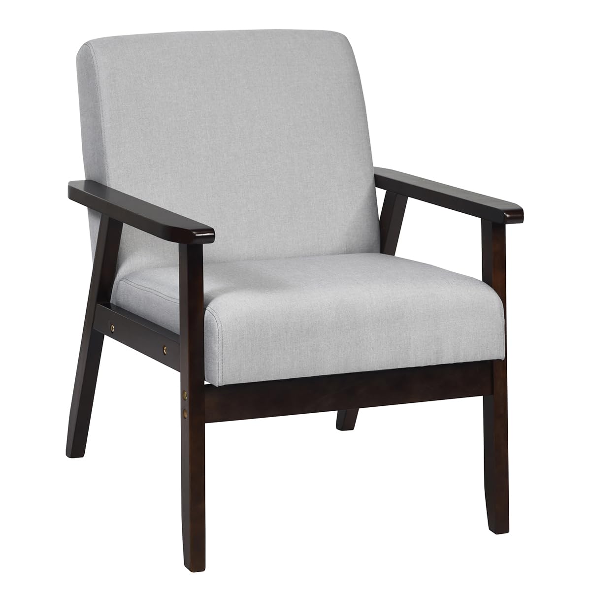 KOMFOTT Armrest Accent Chair, Upholstered Linen Fabric Lounge Chair with Rubber Wood Legs, Comfortable Backrest