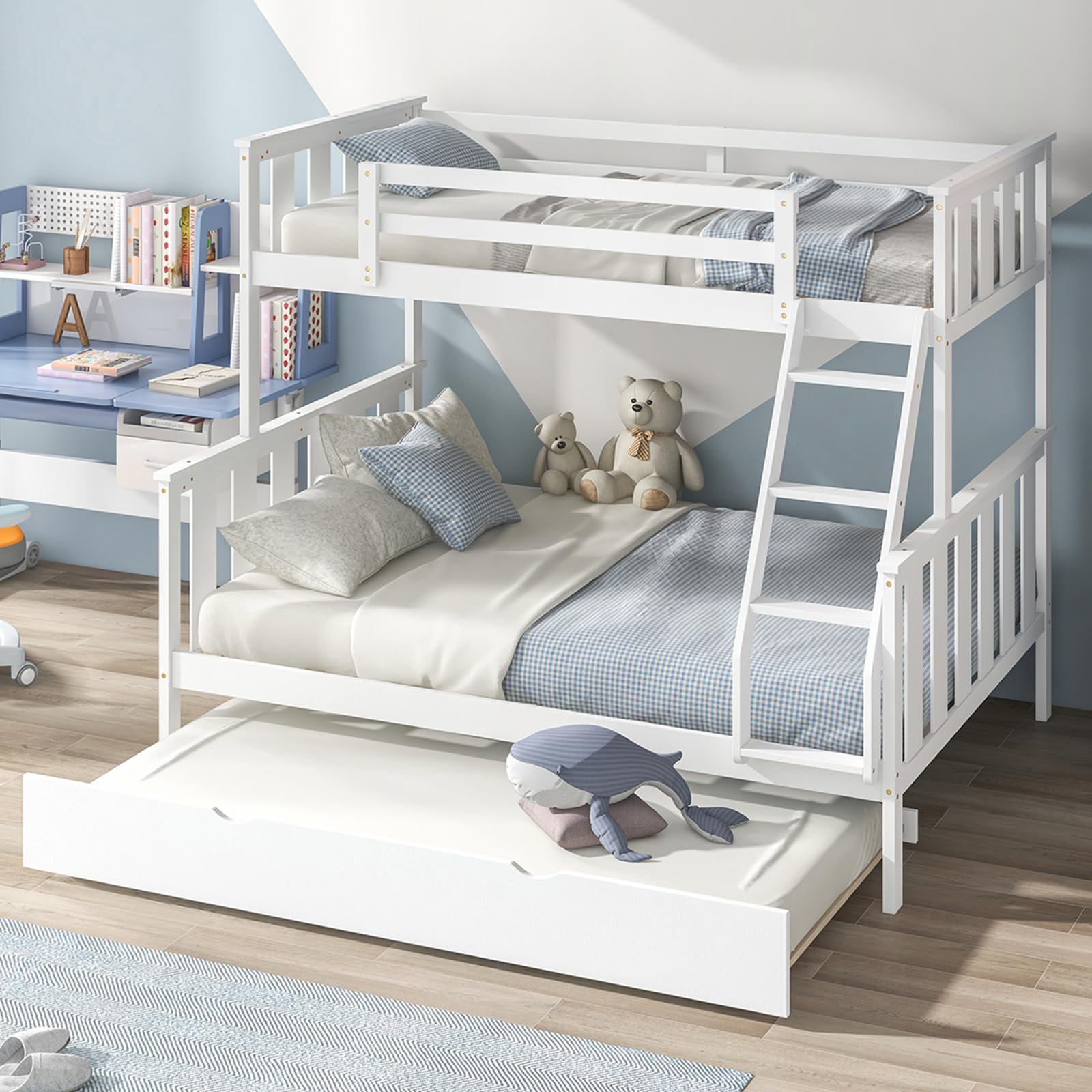 KOMFOTT Convertible 3-in-1 Twin Over Full Bunk Bed with Trundle