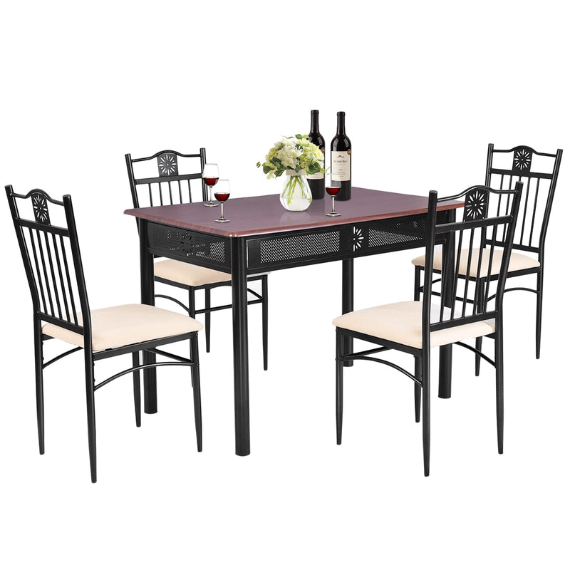 KOMFOTT 5 Piece Dining Table and Chairs Set, Vintage Retro Wood Top Metal Frame Padded Seat