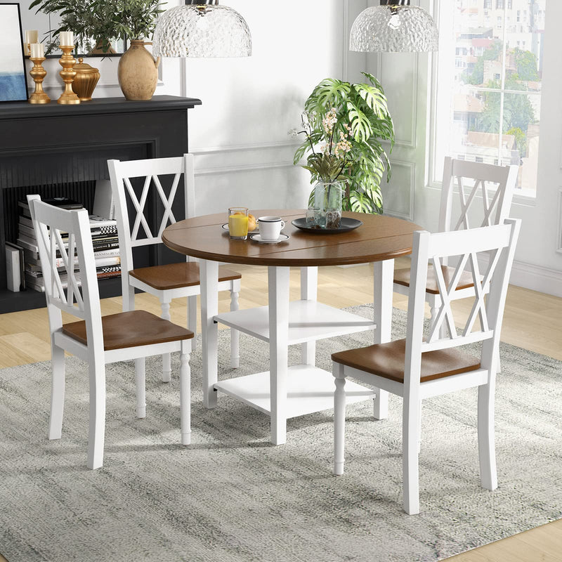 KOMFOTT Dining Table Set for 4 with Drop Leaf Round Kitchen Table & 4 Chairs