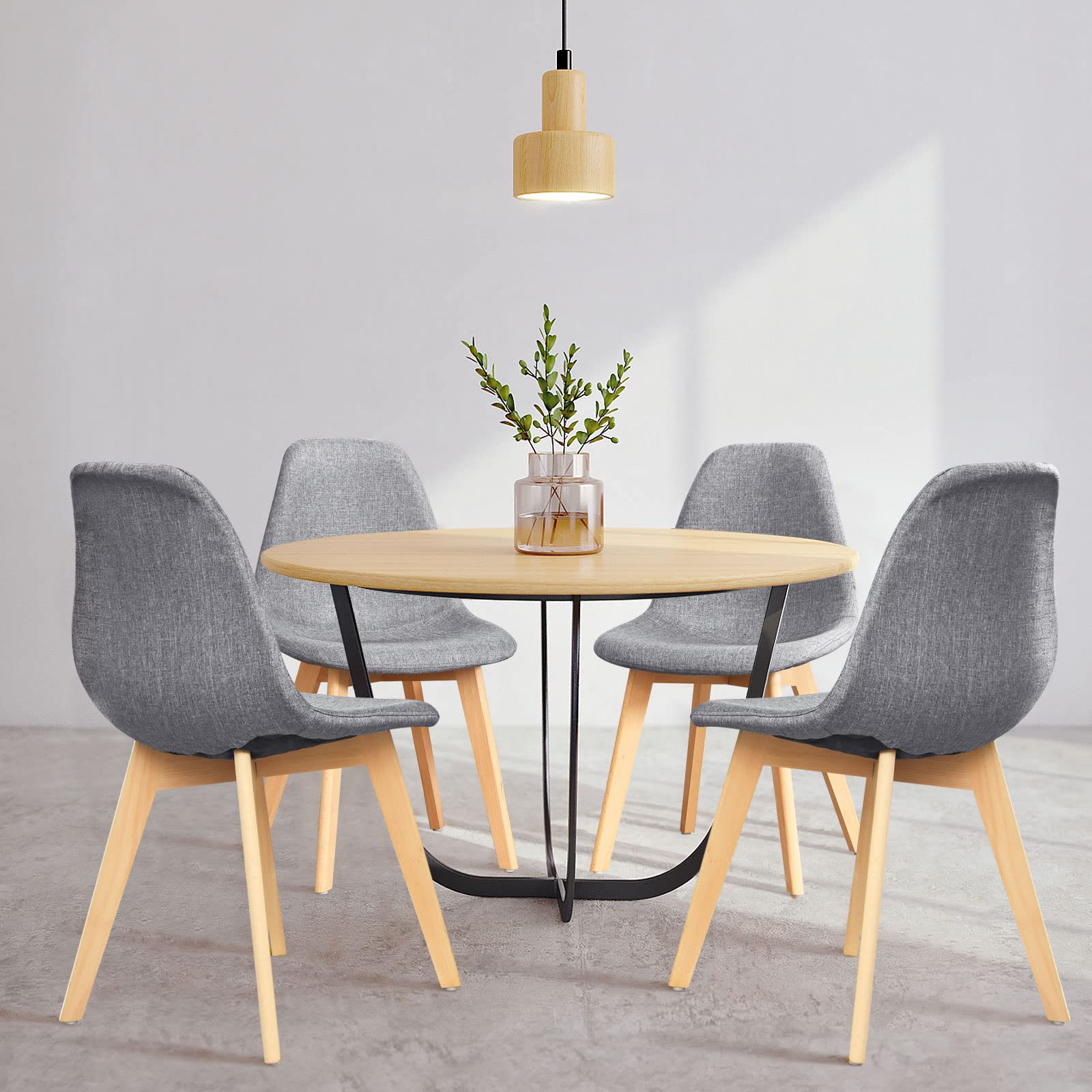 KOMFOTT Set of 2 Modern Fabric Dining Chairs,  Dining Room Side Chairs with Solid Wood Legs High Backrest Soft Padded Seat