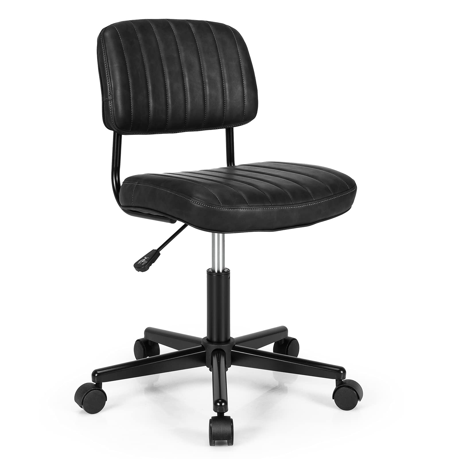 KOMFOTT Leather Office Chair, Retro Swivel Rolling Task Chair Height Adjustable PU Leisure Office Chair