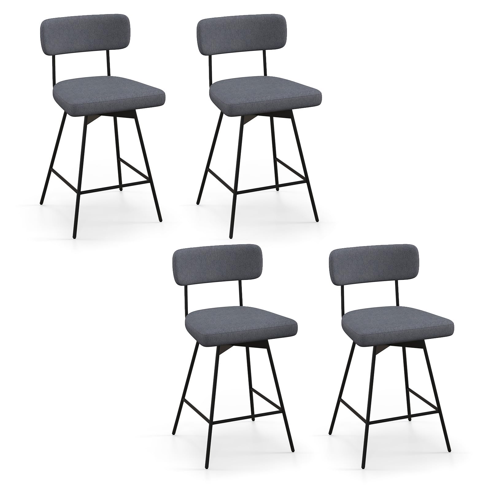 KOMFOTT Bar Stools Set of 2/4, 25” Upholstered Counter Height Bar Stools with Back