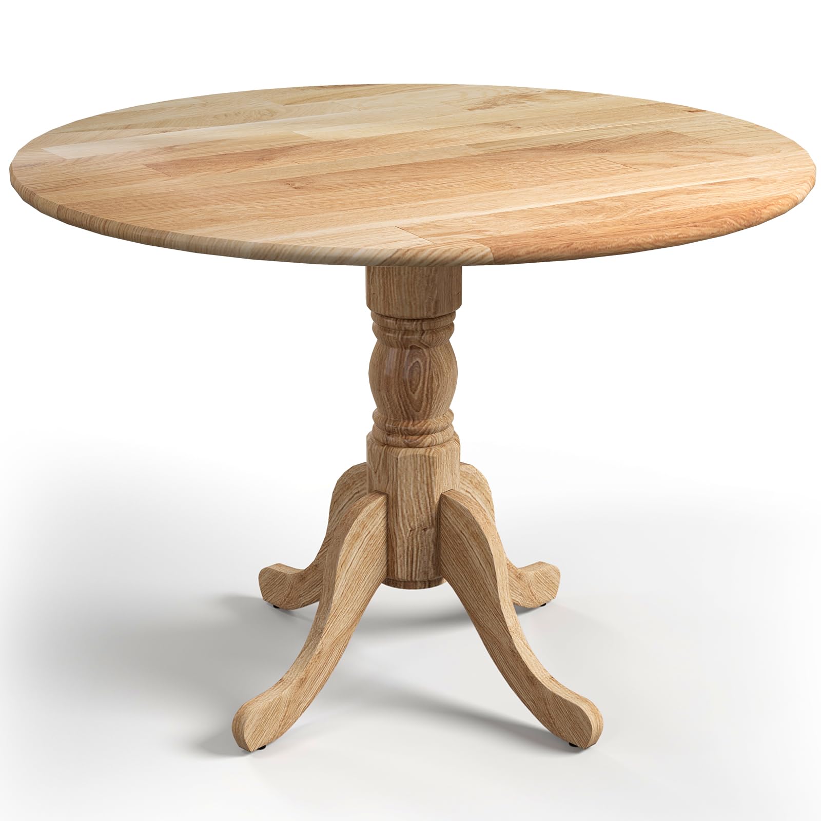 KOMFOTT Round Dining Table, 40" D X 29" H, Rubber Wood Pedestal Table W/Round Tabletop & Curved Trestle Legs