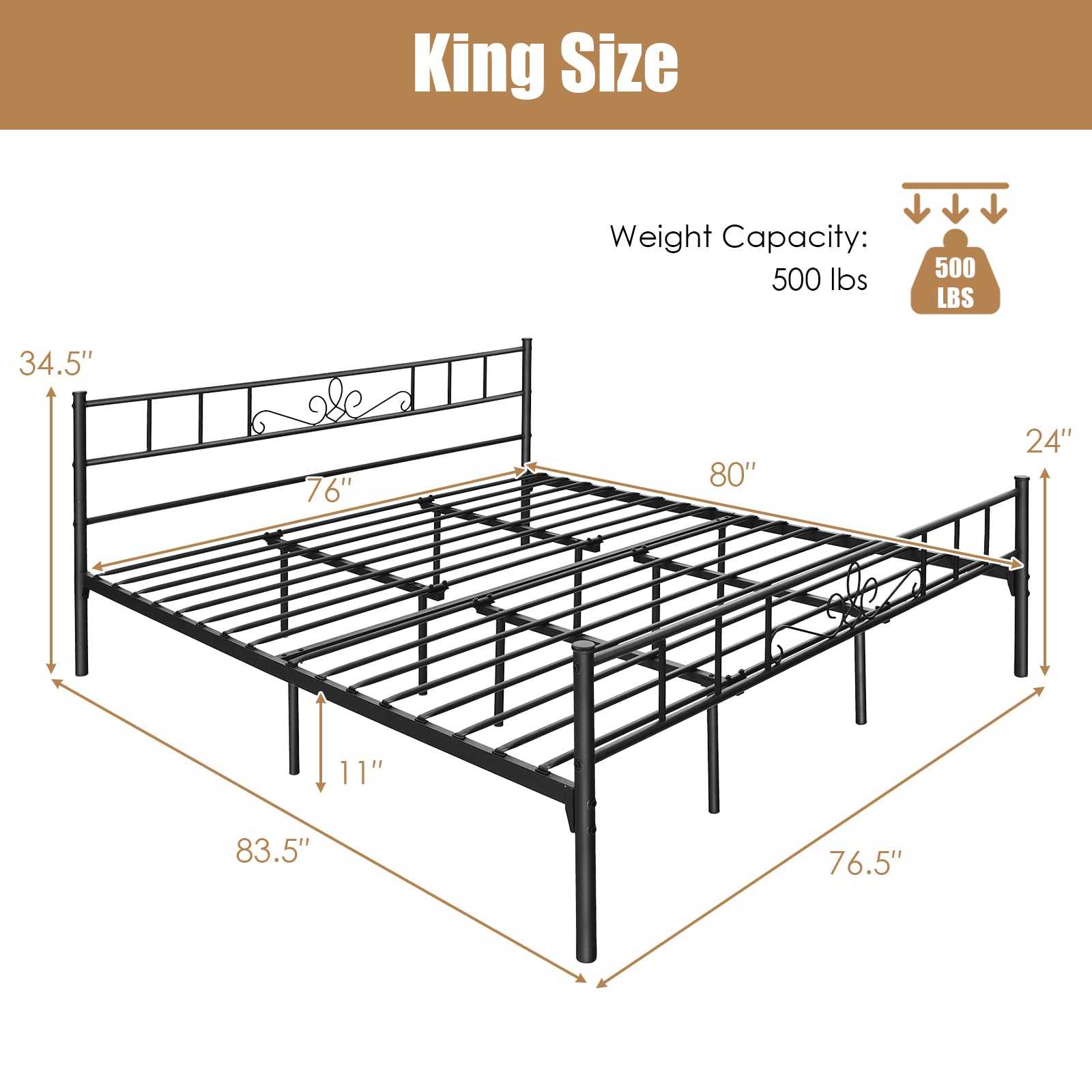 KOMFOTT Metal Platform Bed Frame with Headboard & Footboard, Reinforced Metal Slats Supported Mattress Foundation