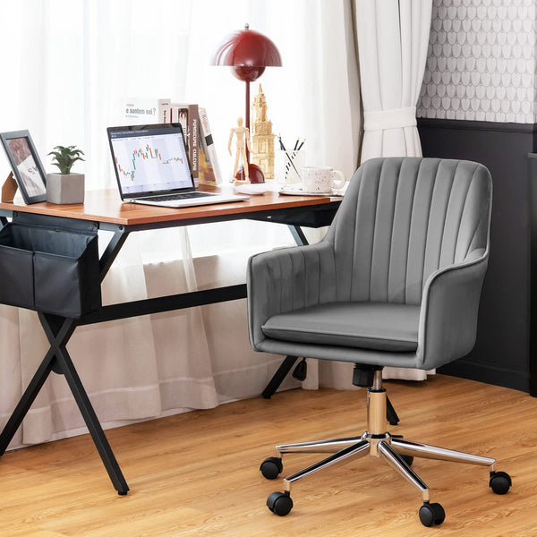 KOMFOTT Velvet Desk Chair, Mid-Back Leisure Office Chair,  360° Rotatable Vanity Chair