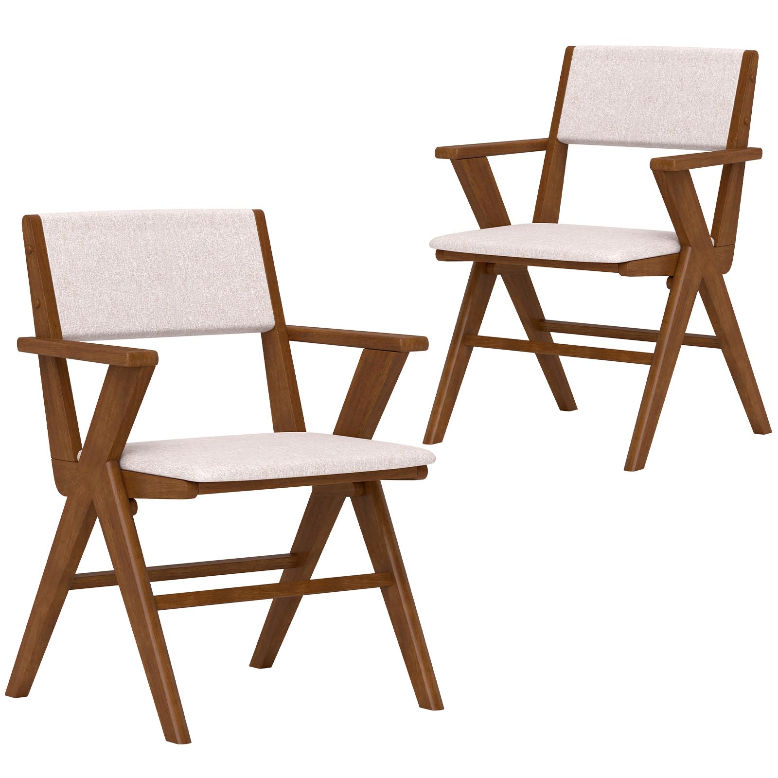 KOMFOTT Wooden Dining Chairs Set of 2/4 w/Armrests, Rubber Wood Frame, Padded Seat & Back