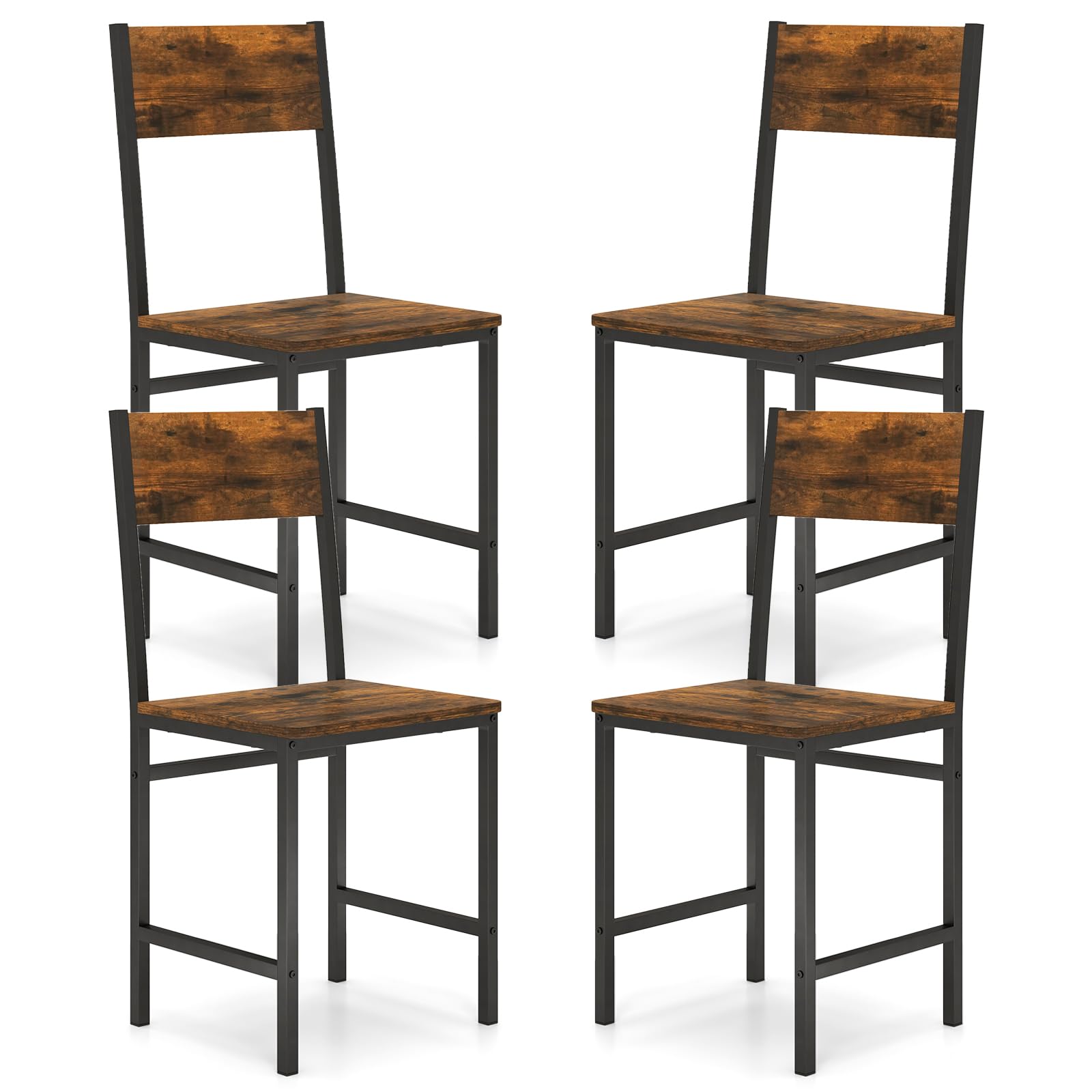 KOMFOTT Dining Chairs Set of 2/4 with Metal Legs, Slanted Back, Rustic Wood Grain