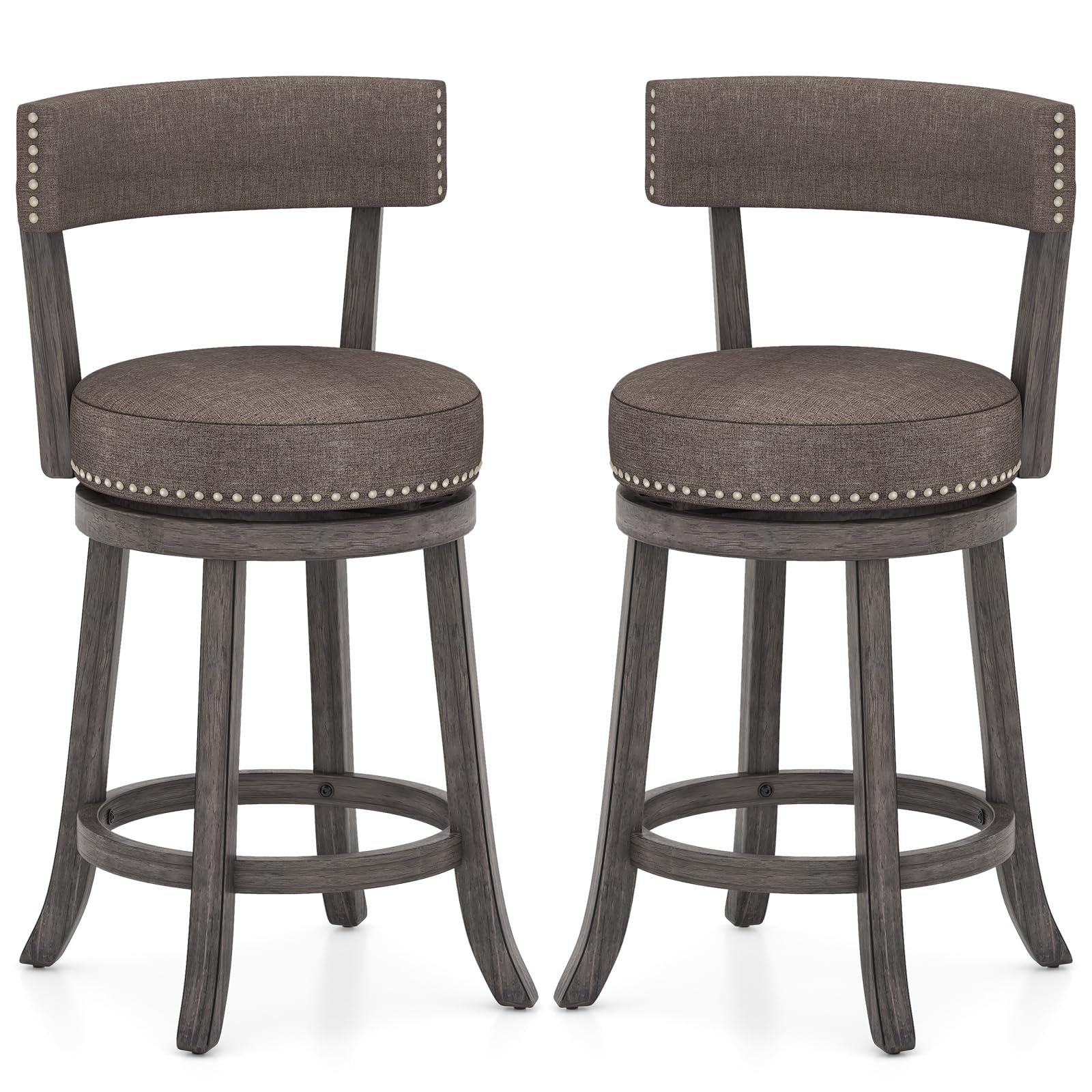 KOMFOTT Bar Stools Set of 2/4, Swivel Counter Height Bar Chairs with Footrest, Rubber Wood Frame