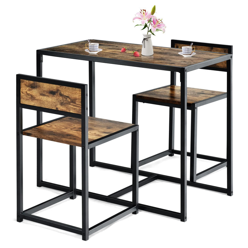 KOMFOTT 3 Piece Kitchen Table Set, Table Set with 2 Chairs, Metal Frame