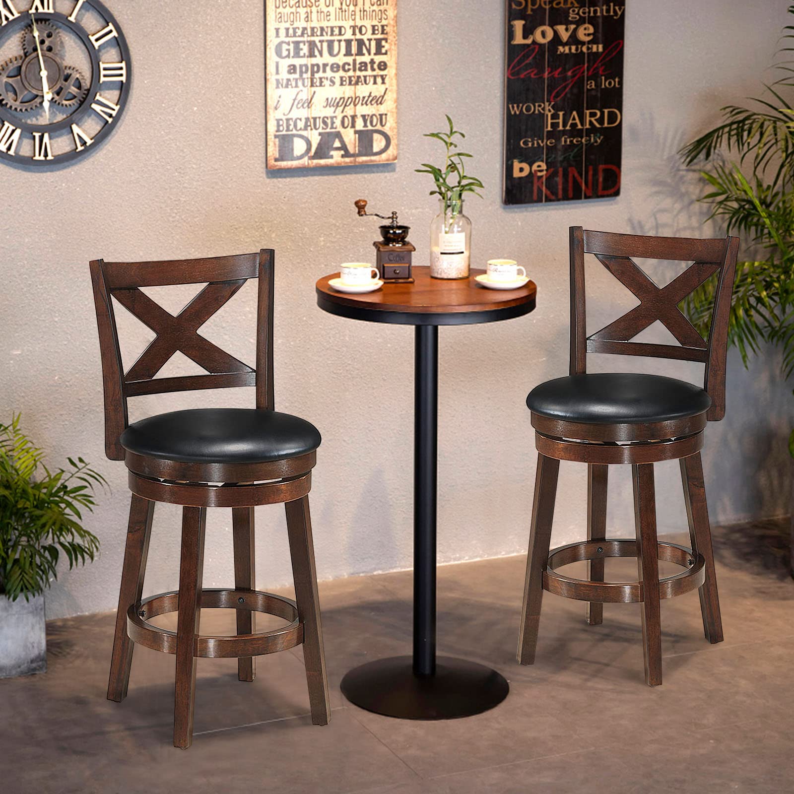 KOMFOTT Bar Stools, Counter Height Dining Chair, Fabric Upholstered 360 Degree Swivel, PVC Cushioned Seat