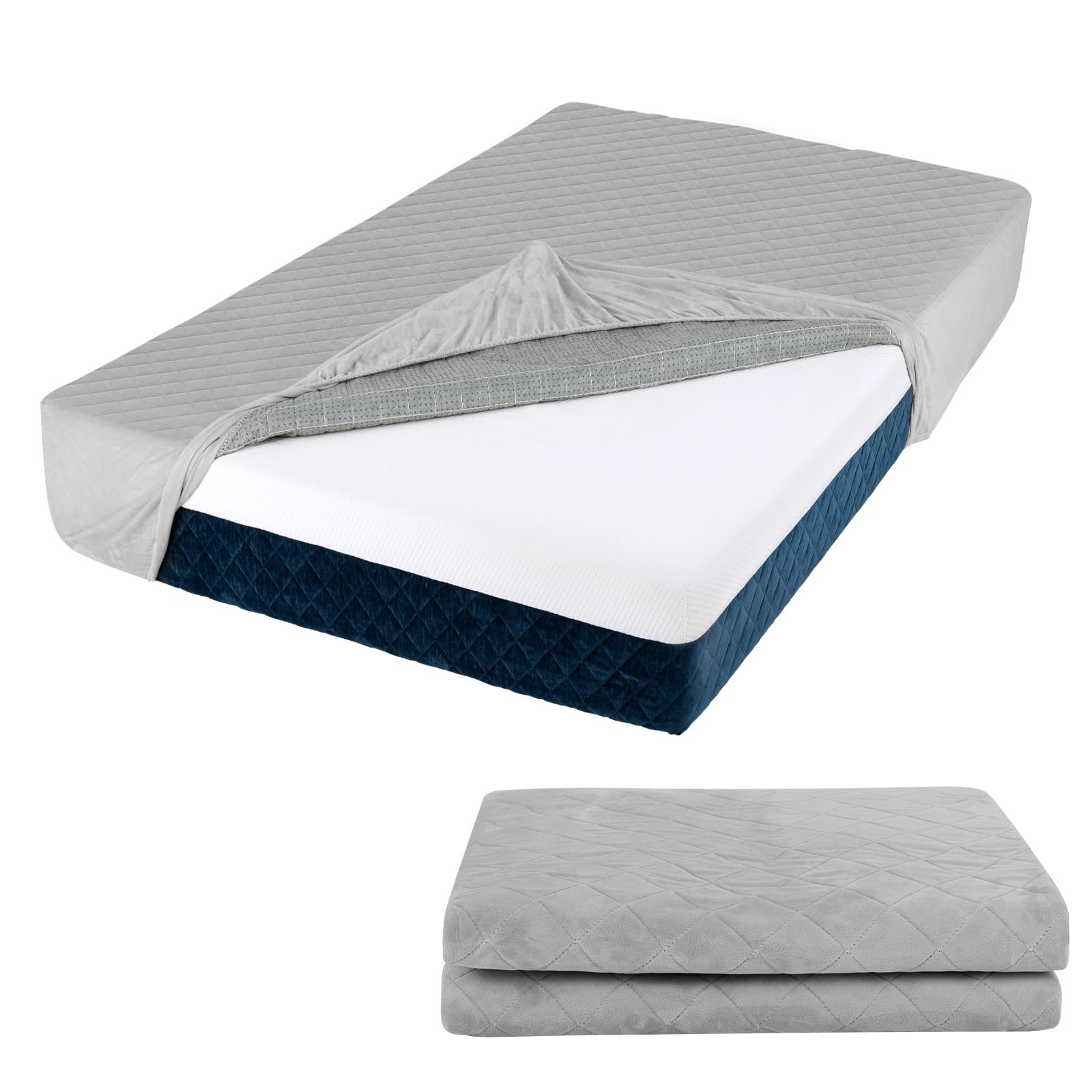 KOMFOTT Mattress Topper Cover, Soft Velvet Mattress Protector with Deep Pockets, Elastic Sides & Anti-Slip Bottom