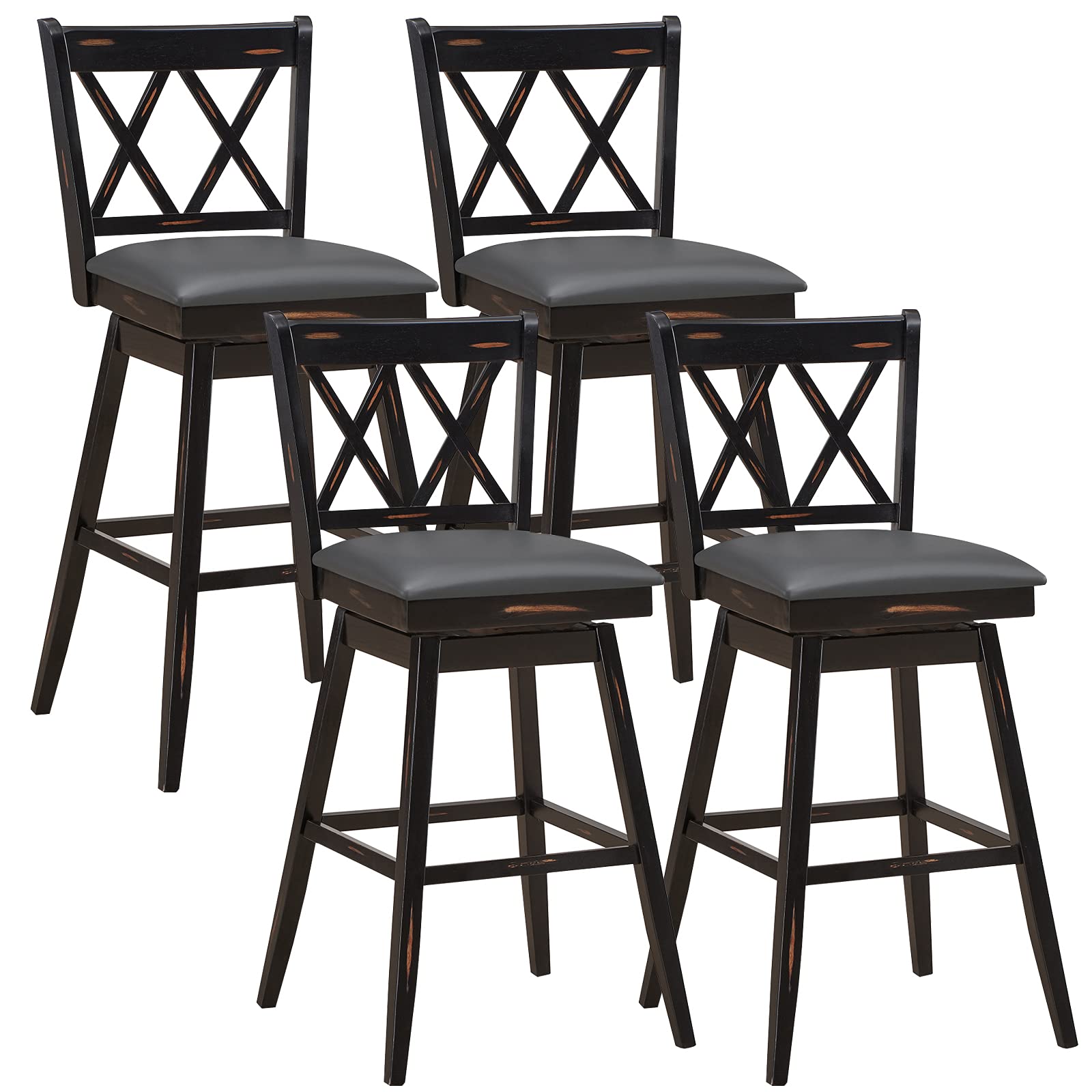 KOMFOTT Bar Stool Set of 2/4, 360 °Swivel Bar Stool with Foot Rest Upholstered Cushion & Ergonomic Backrest