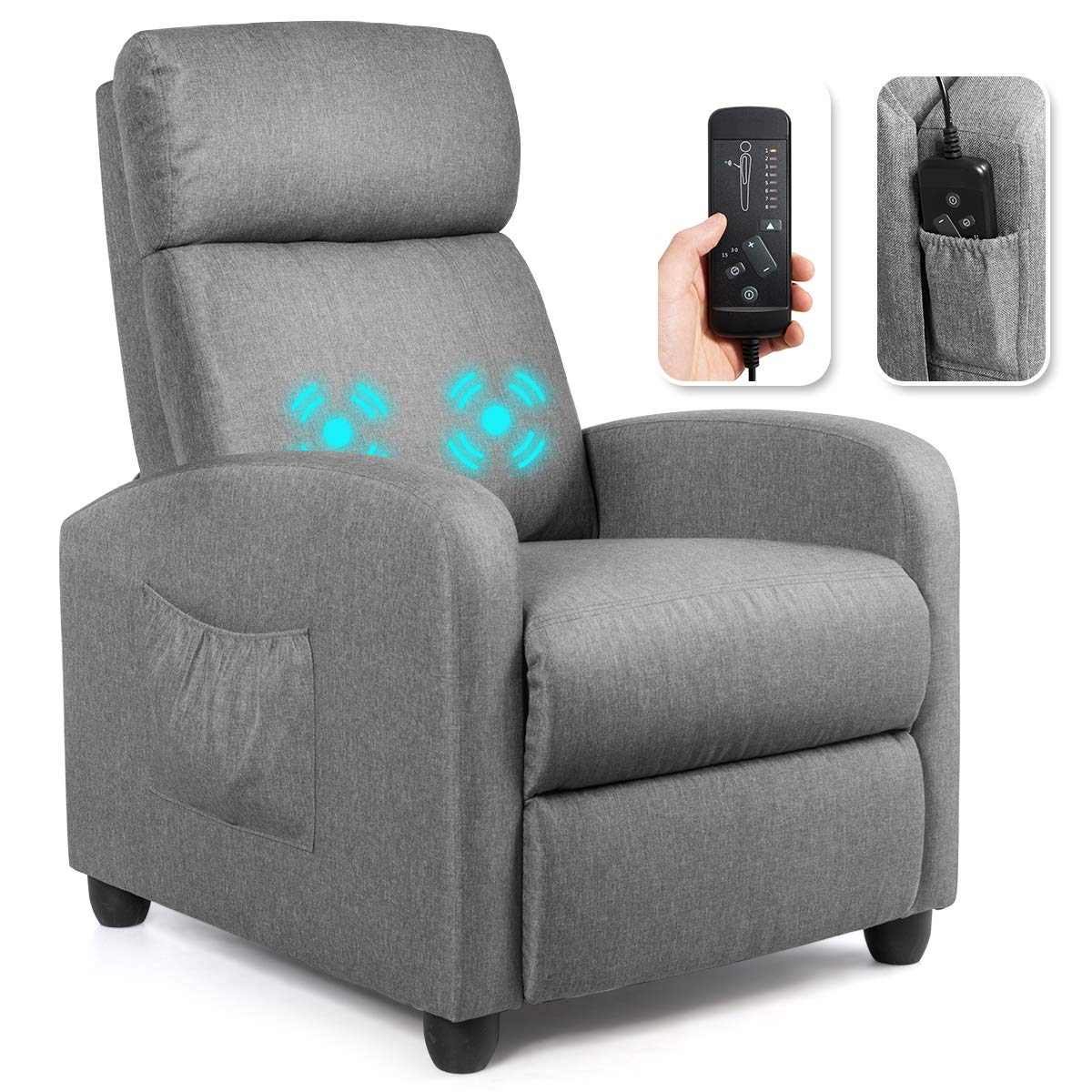 KOMFOTT Recliner Chair for Living Room, Recliner Sofa Wingback Chair w/Massage Function