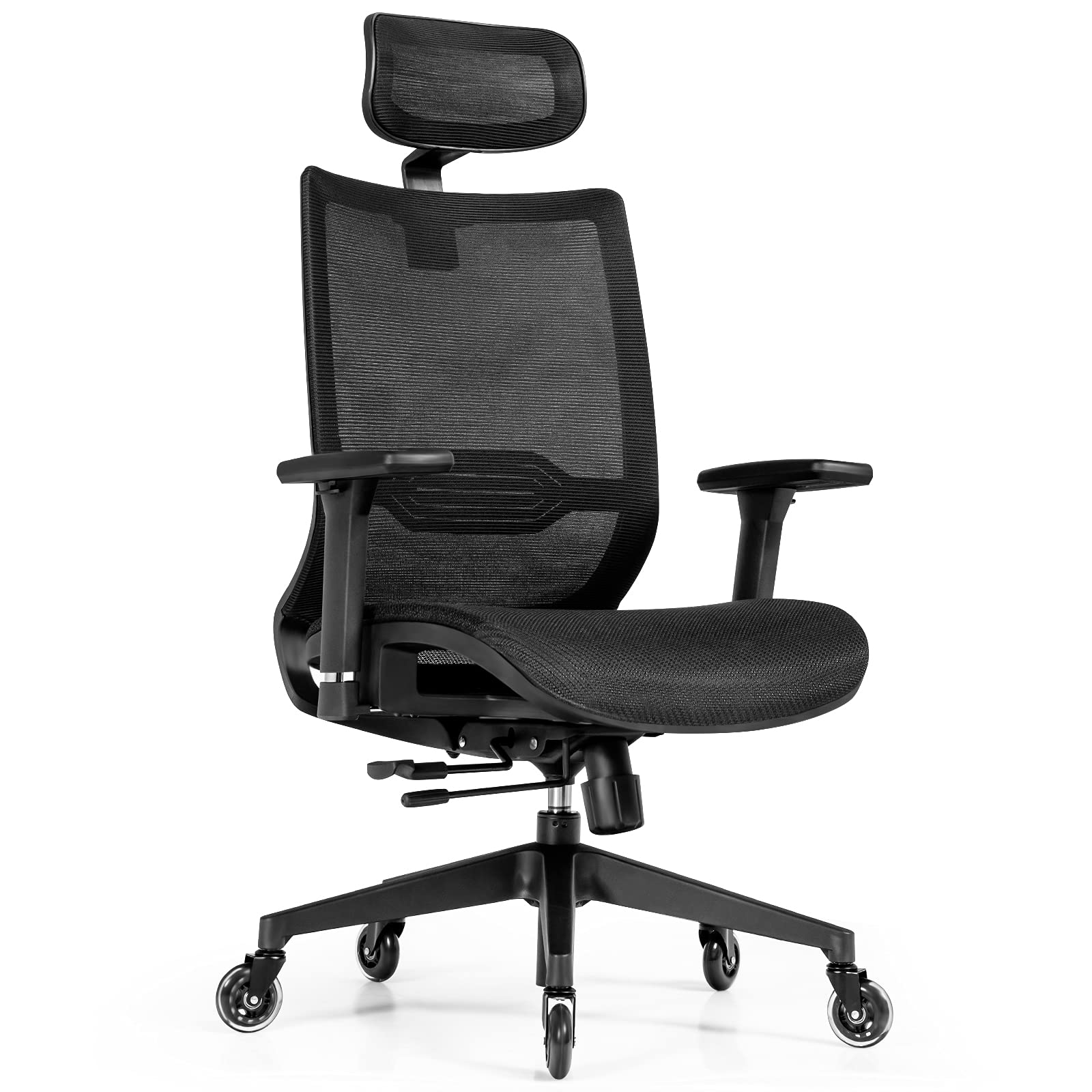 KOMFOTT Ergonomic Mesh Office Chair, Reclining Swivel Chair w/4D Armrest, Adjustable Lumbar Support & Headrest