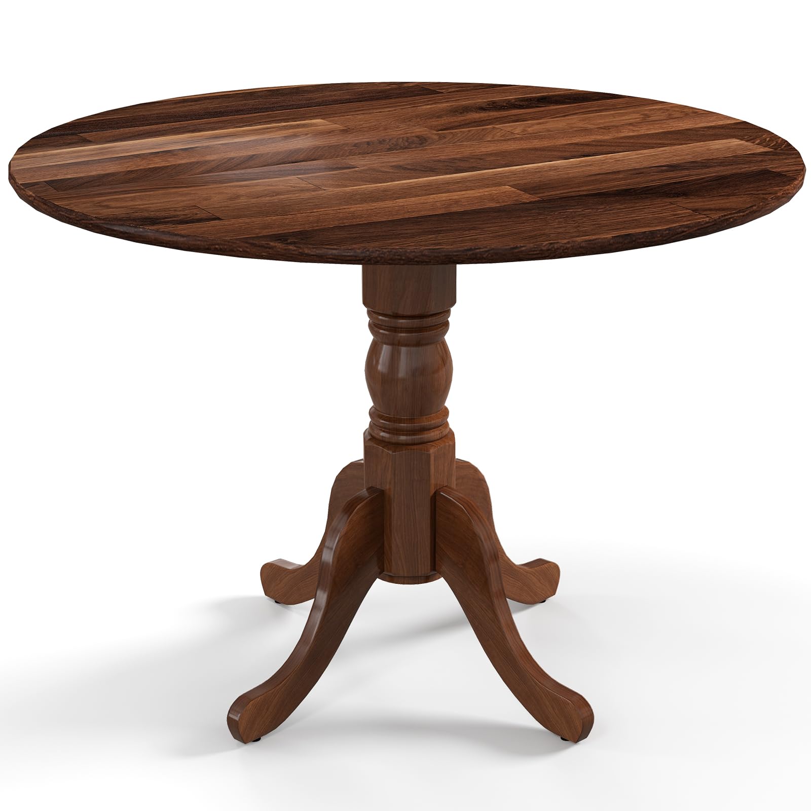 KOMFOTT Round Dining Table, 40" D X 29" H, Rubber Wood Pedestal Table W/Round Tabletop & Curved Trestle Legs