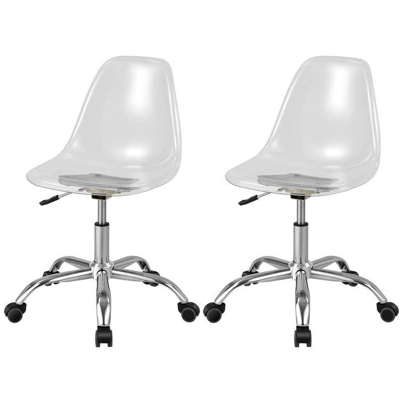 KOMFOTT Acrylic Clear Desk Chair, Armless Swivel Vanity Ghost Plastic Chair with Sturdy Metal Base & Smooth Wheels