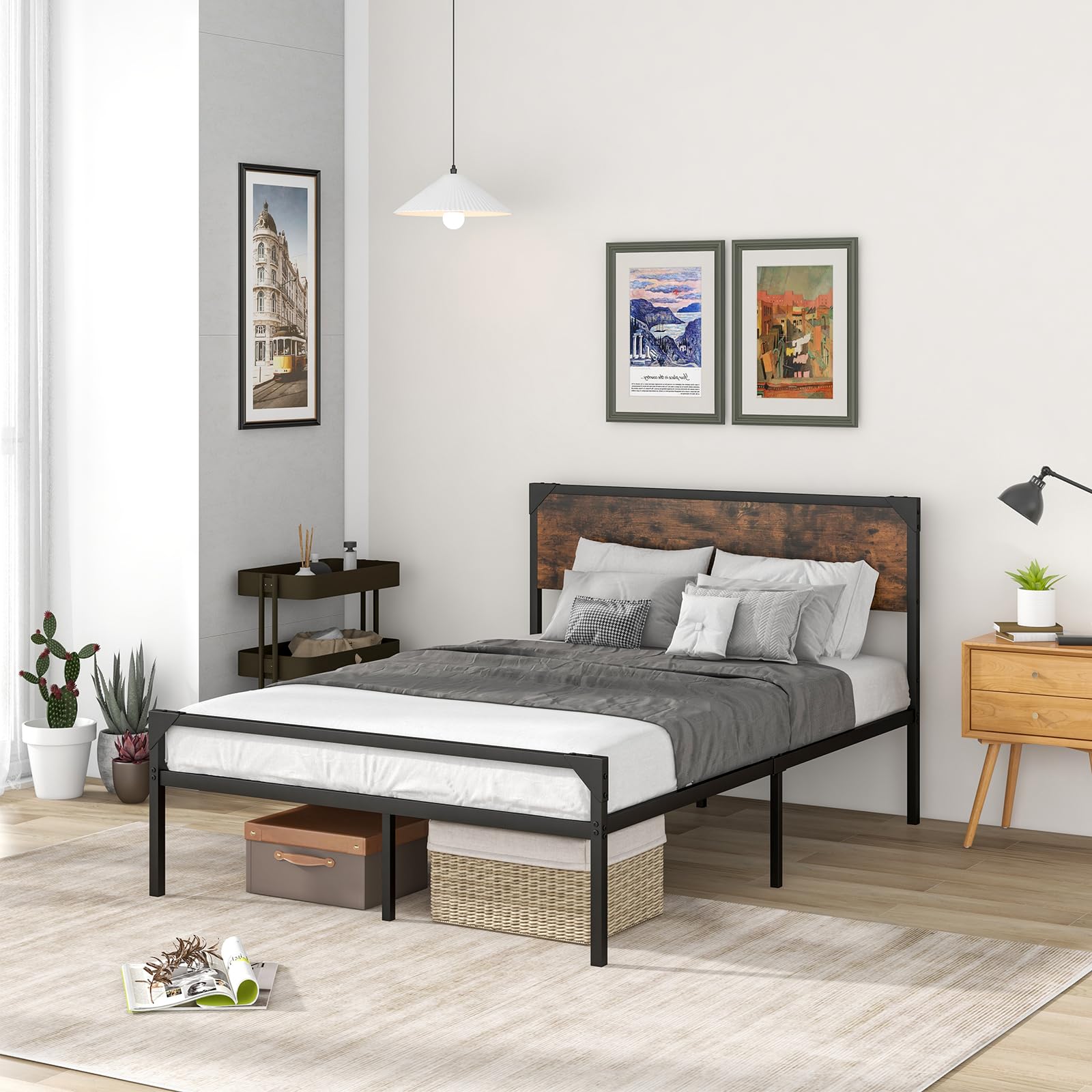 KOMFOTT Metal Platform Bed Frame with Headboard