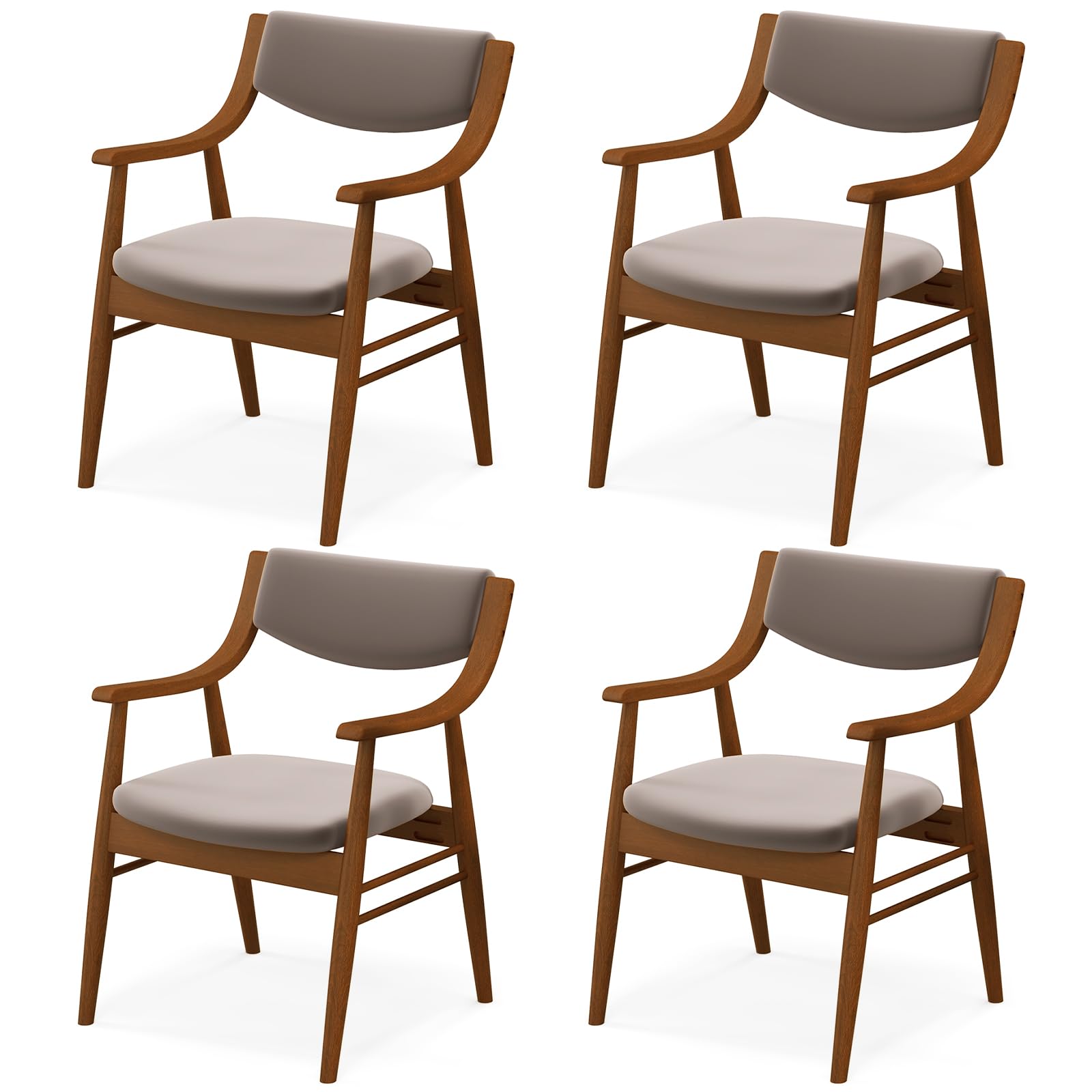 KOMFOTT Wooden Dining Chairs Set of 2/4, PU Leather Upholstered Kitchen Chairs w/Padded Seat & Back, Rubber Wood Frame