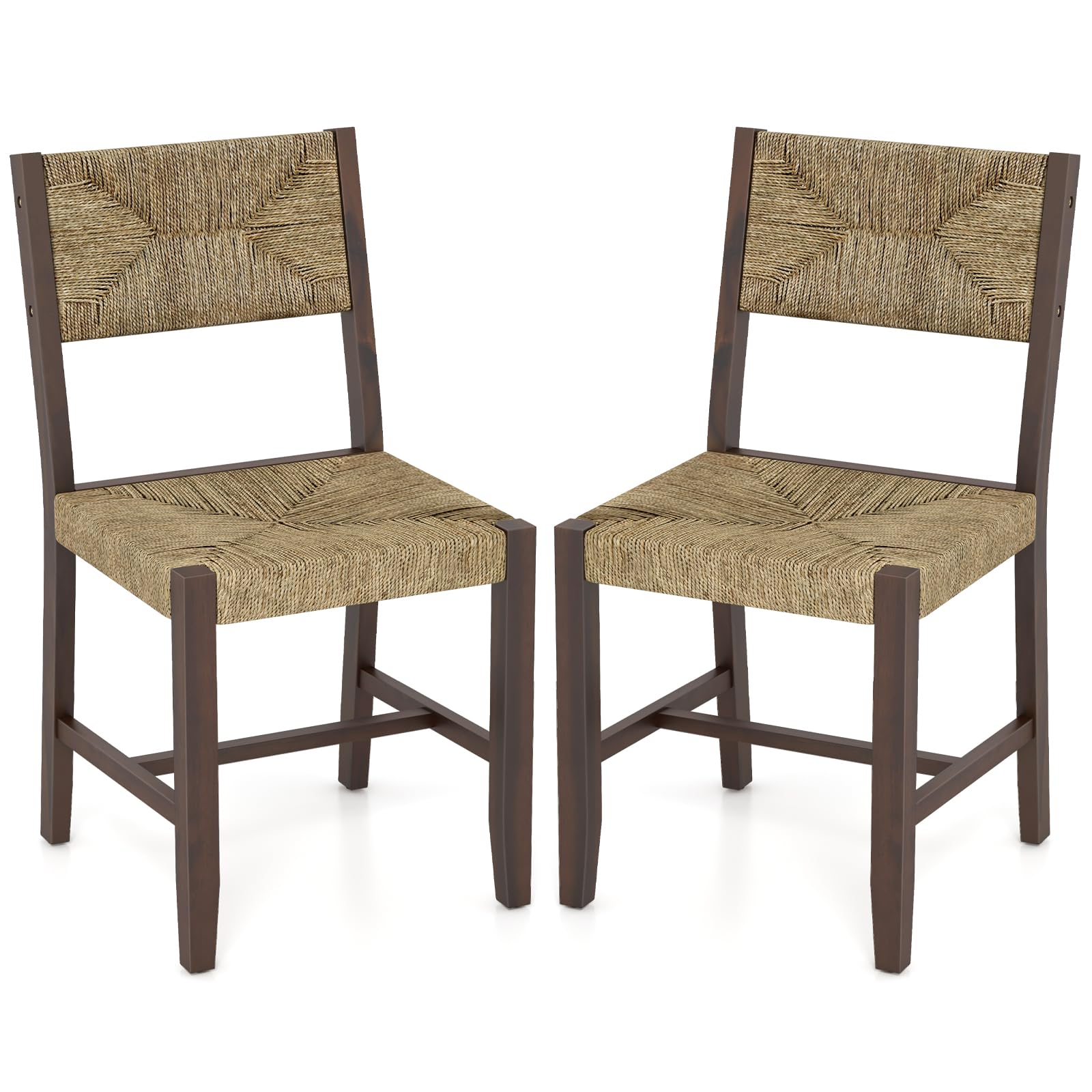 KOMFOTT Rattan Dining Chairs Set of 4, Farmhouse Cane Side Chairs w/Woven Seaweed Backrest & Seat