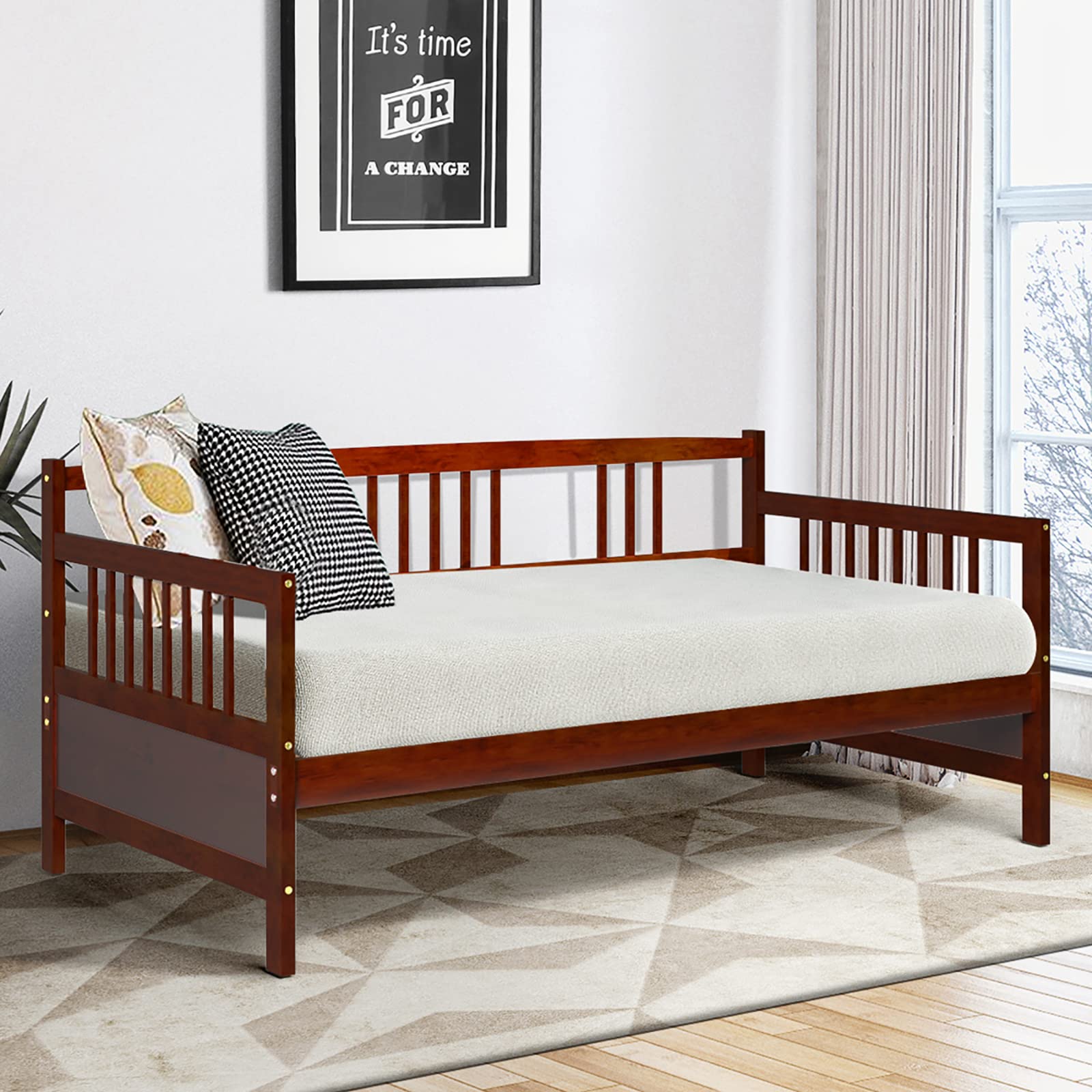 KOMFOTT Twin Size Wood Daybed with Rails & Wood Slat Support