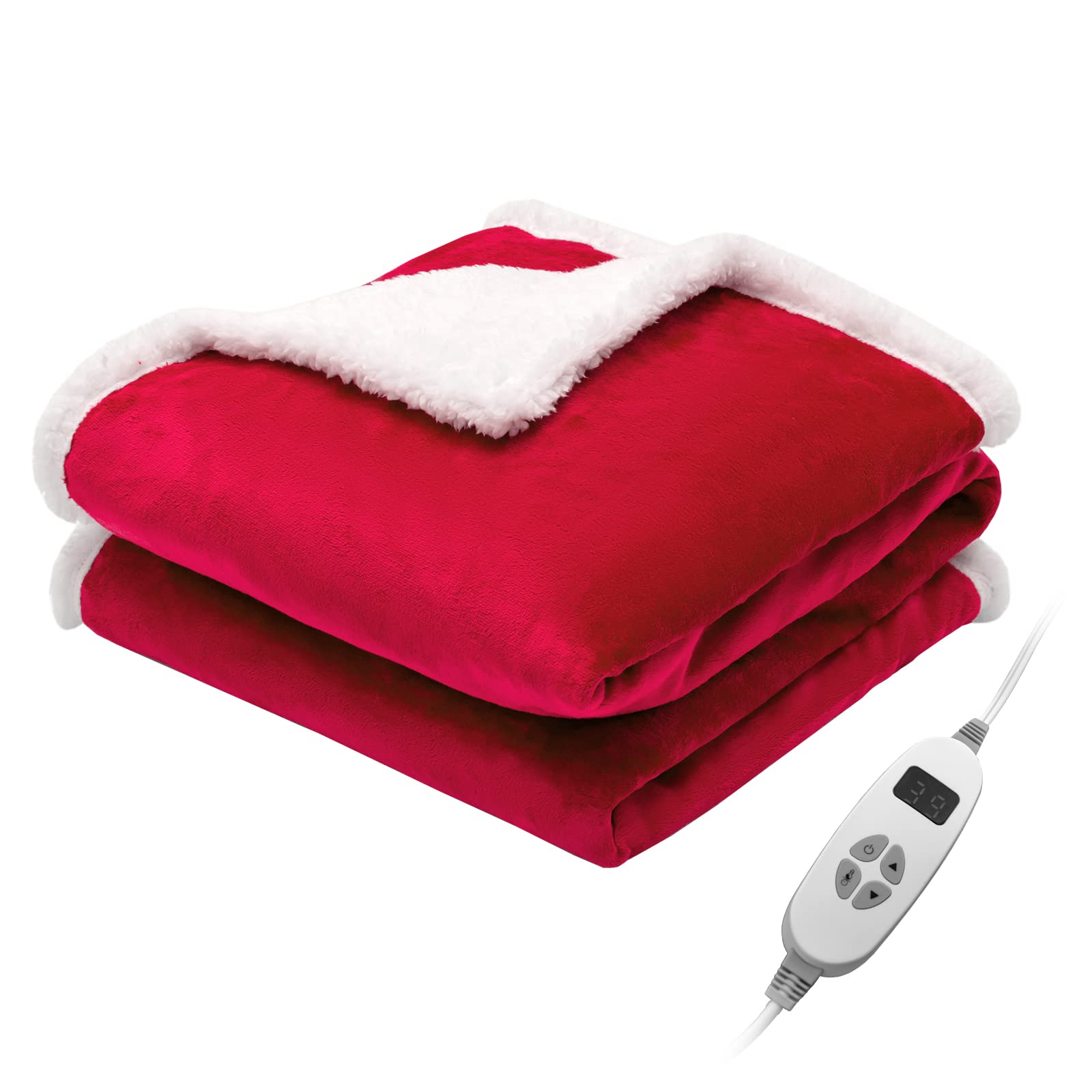 KOMFOTT Heated Electric Blanket Throw, Reversible Flannel & Sherpa Fleece Blanket with 10 Heat Levels, 9 Hours Auto Shut-Off, Overheat Protection