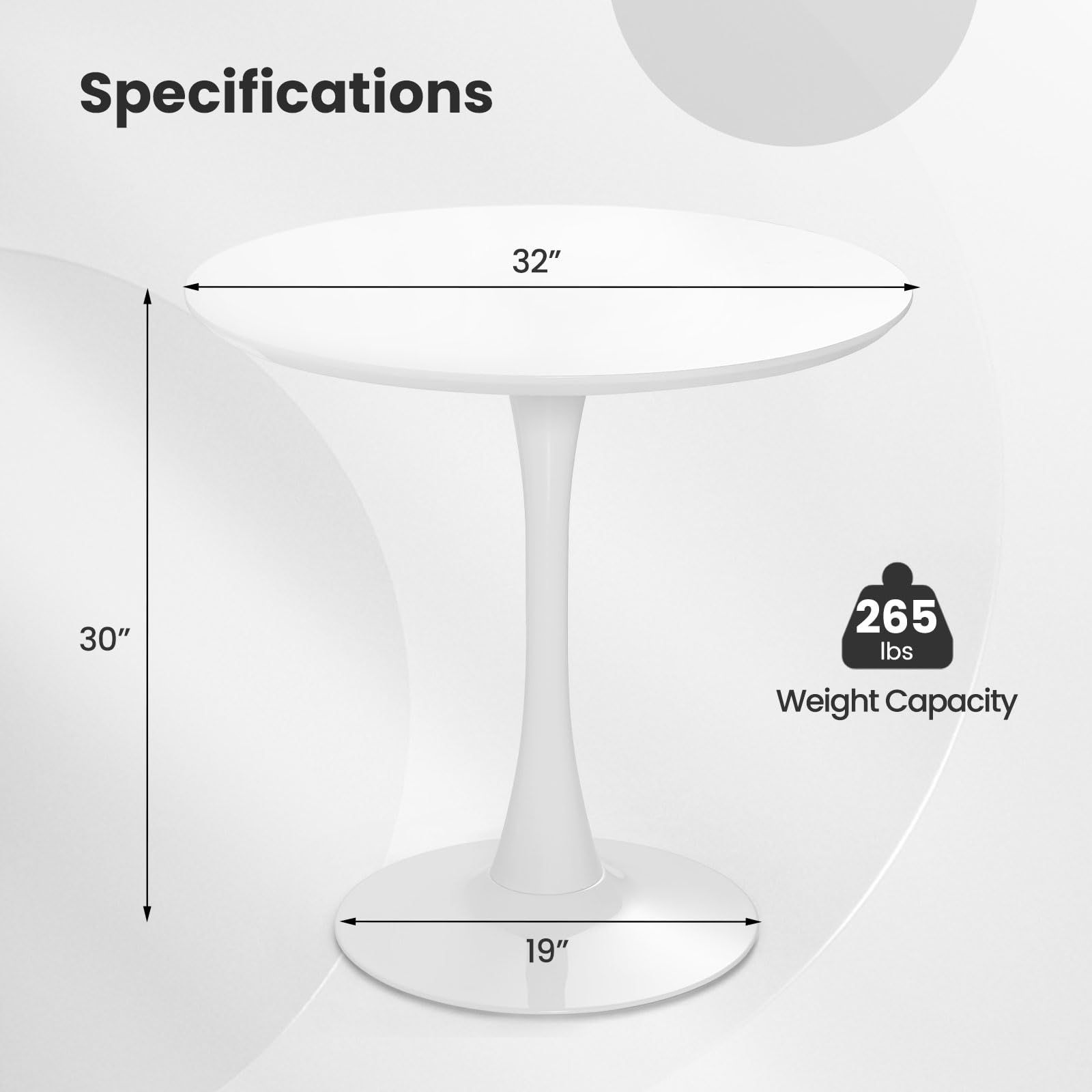 KOMFOTT Round Dining Table, 32" Modern Tulip Kitchen Table with 0.9” Thickened Tabletop & Sturdy Metal Pedestal