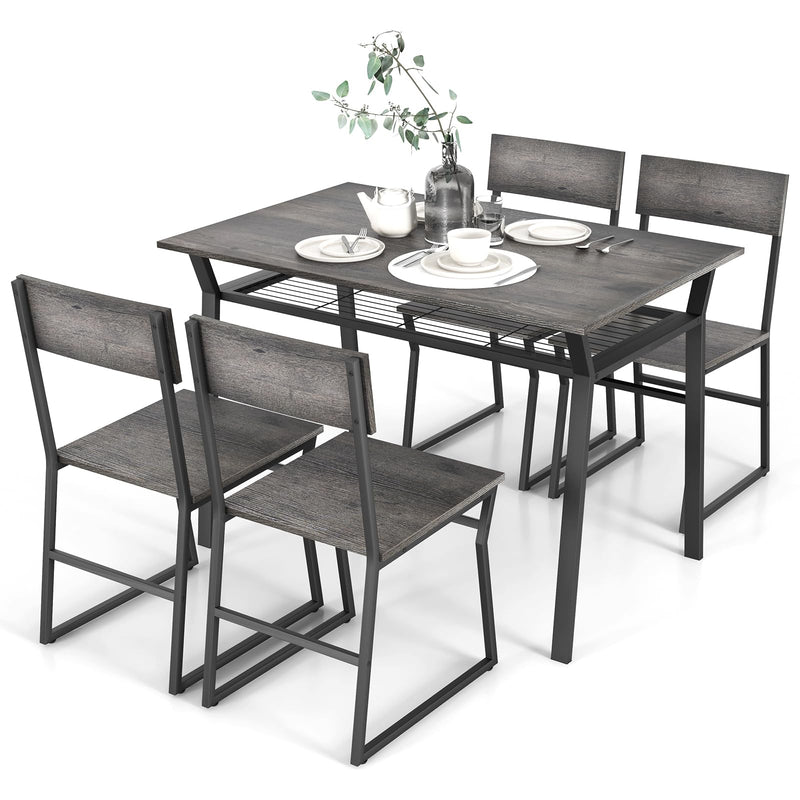 KOMFOTT Dining Table Set for 4, 47”L x 28”W Rectangular Kitchen Table w/ 4 Trapezoid Chairs, Reinforced Metal Frame & Storage Rack