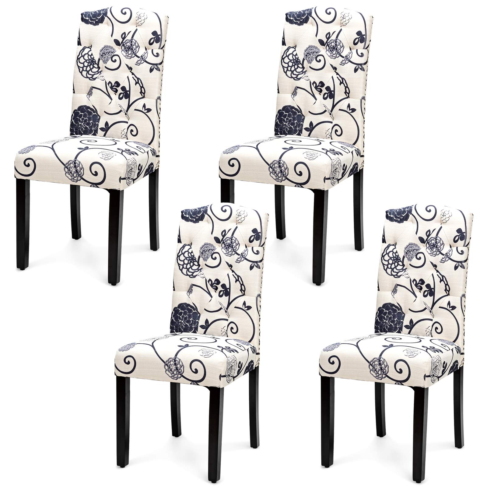 KOMFOTT Set of 2/4 Tufted Fabric Dining Chairs with Padded Seat and Tall Backrest