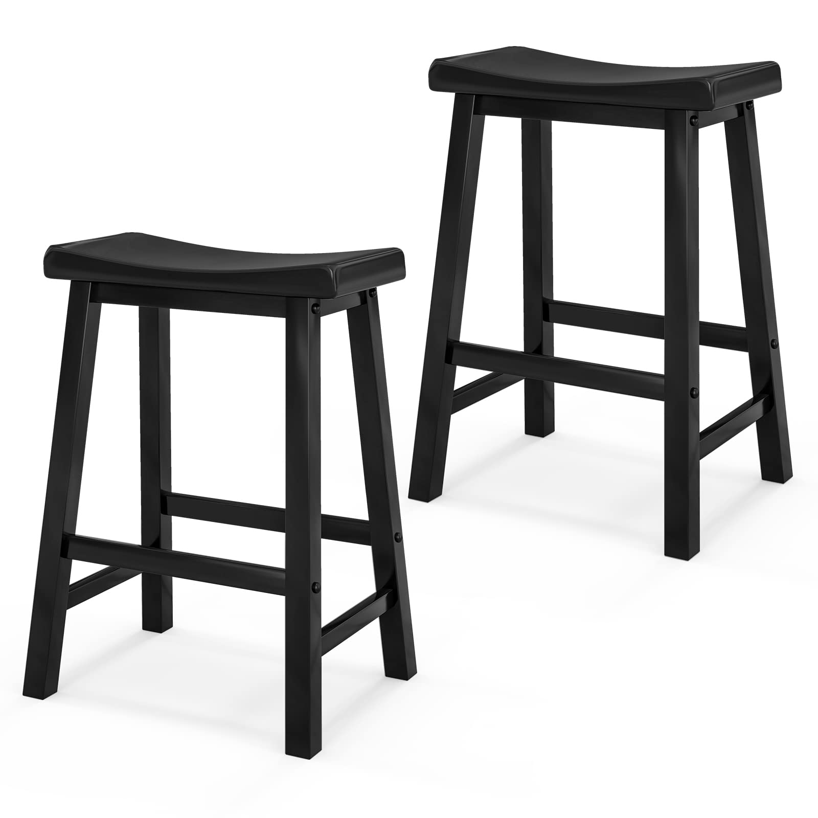 KOMFOTT Saddle Stools Set of 2/4, 24-inch Counter Height Barstools with Solid Wood Legs & Footrests