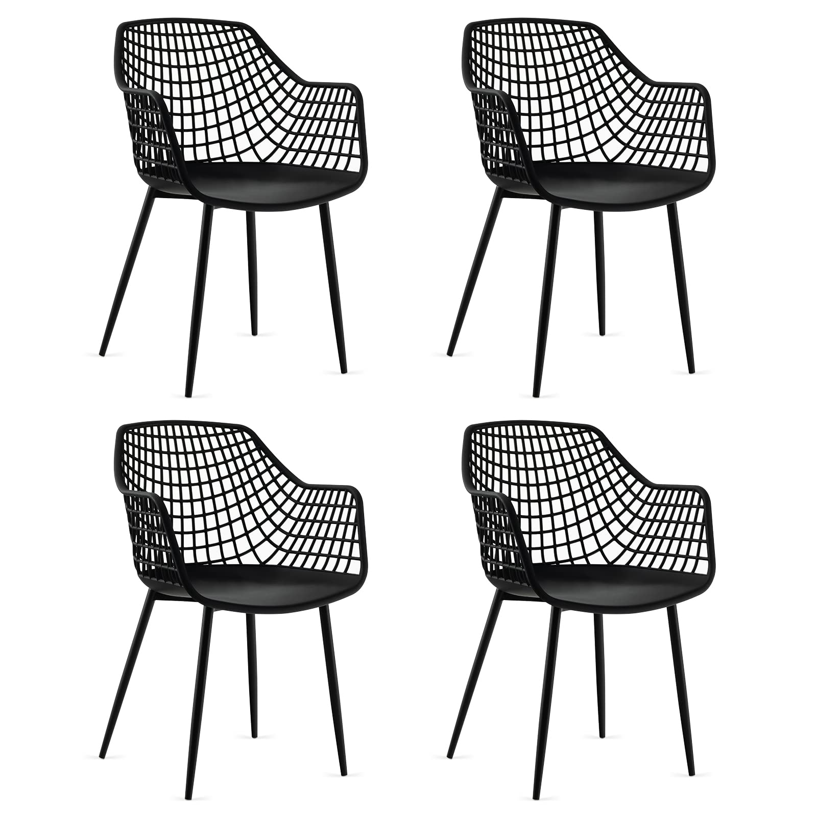 KOMFOTT Modern Dining Chairs Set of 4 - Arm Chair with 15" High Backrest, Powder-Coated Metal Legs, Anti-Slip Foot Pads