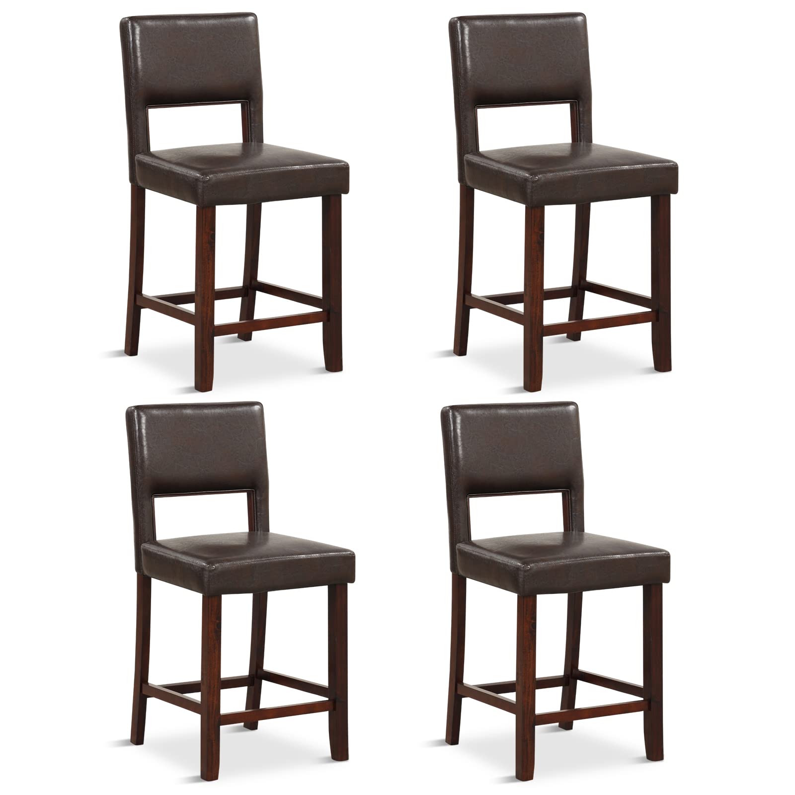 KOMFOTT 24.5" Counter Height Bar Stools Set of 2, Linen Barstools with Back, Rubber Wood Legs