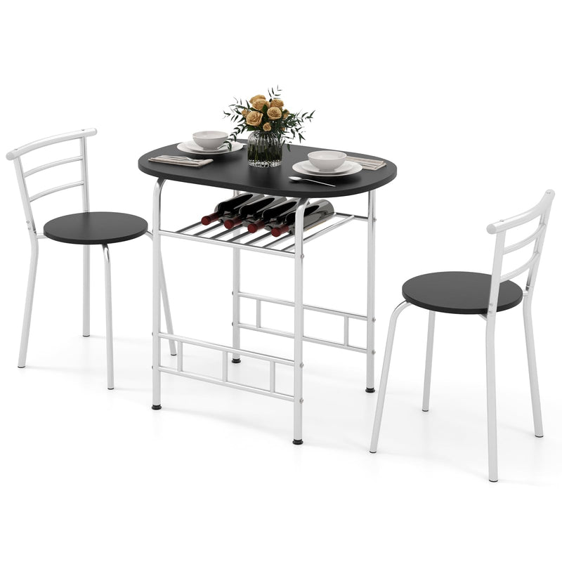 KOMFOTT 3 Piece Dining Set Compact 2 Chairs and Table Set with Metal Frame and Shelf Storage