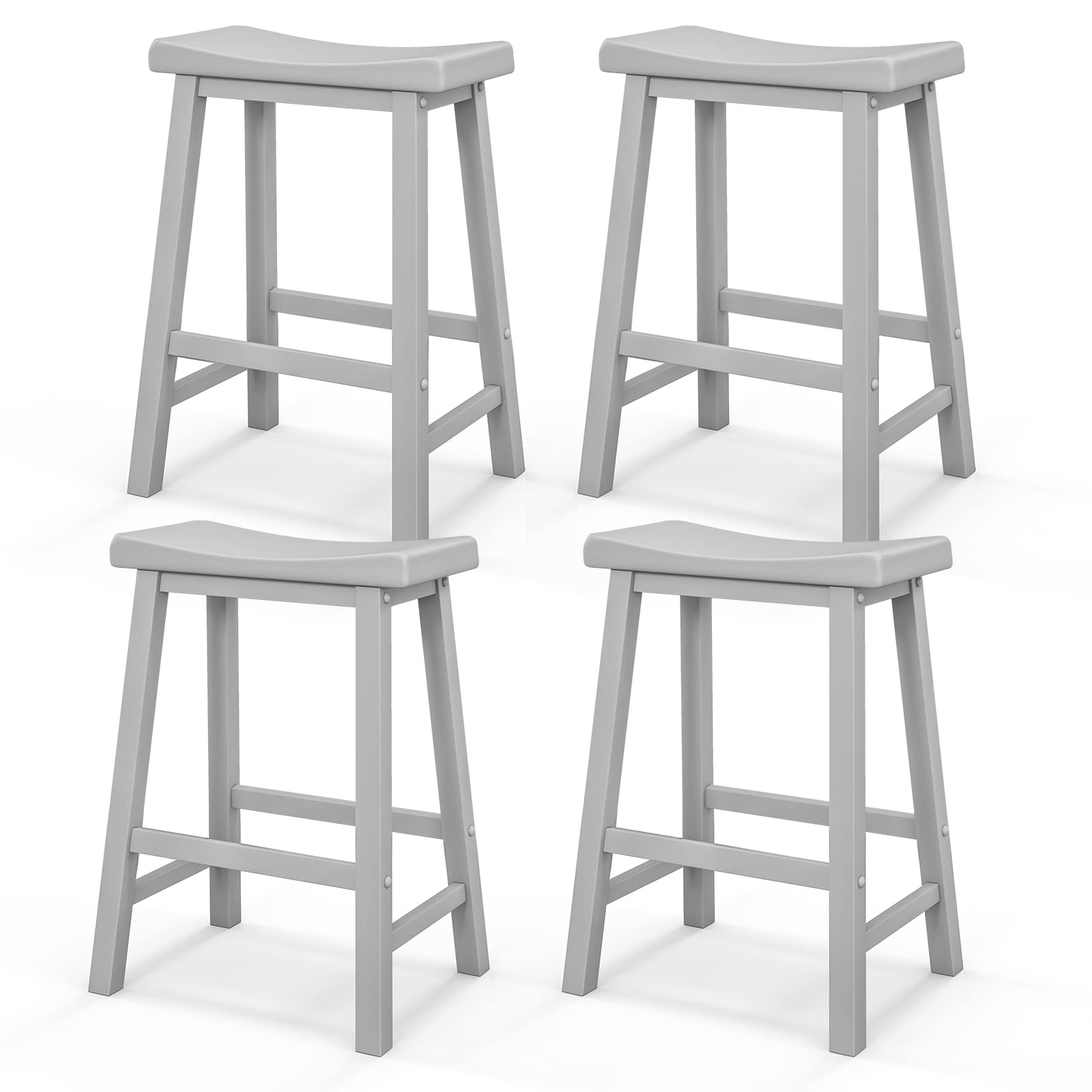 KOMFOTT Saddle Stools Set of 2/4, 24-inch Counter Height Barstools with Solid Wood Legs & Footrests