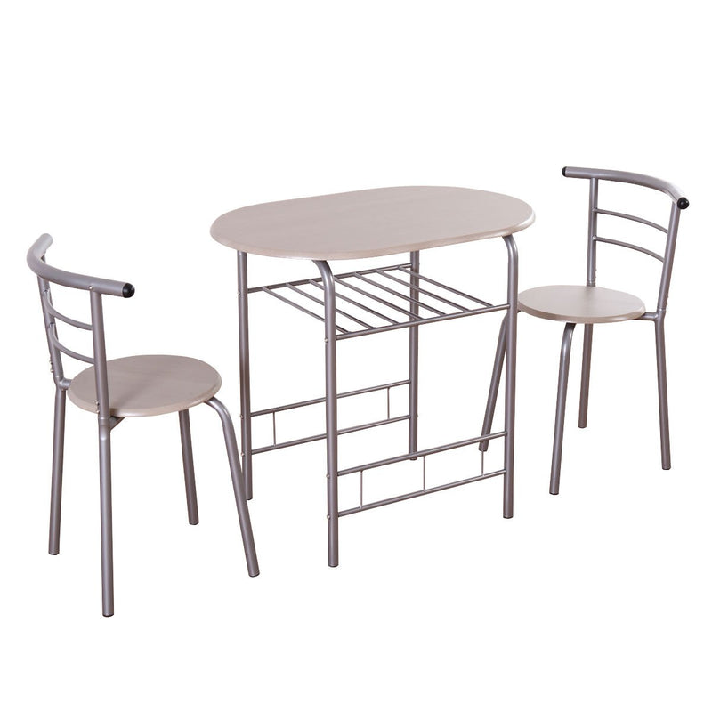 KOMFOTT 3 Piece Dining Set Compact 2 Chairs and Table Set with Metal Frame and Shelf Storage