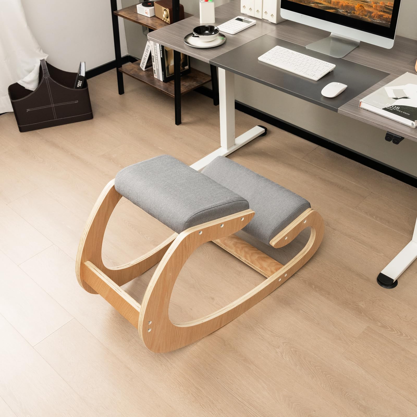 KOMFOTT Ergonomic Kneeling Chair, Posture Chair for Desk with Cushion, Solid Wood Frame