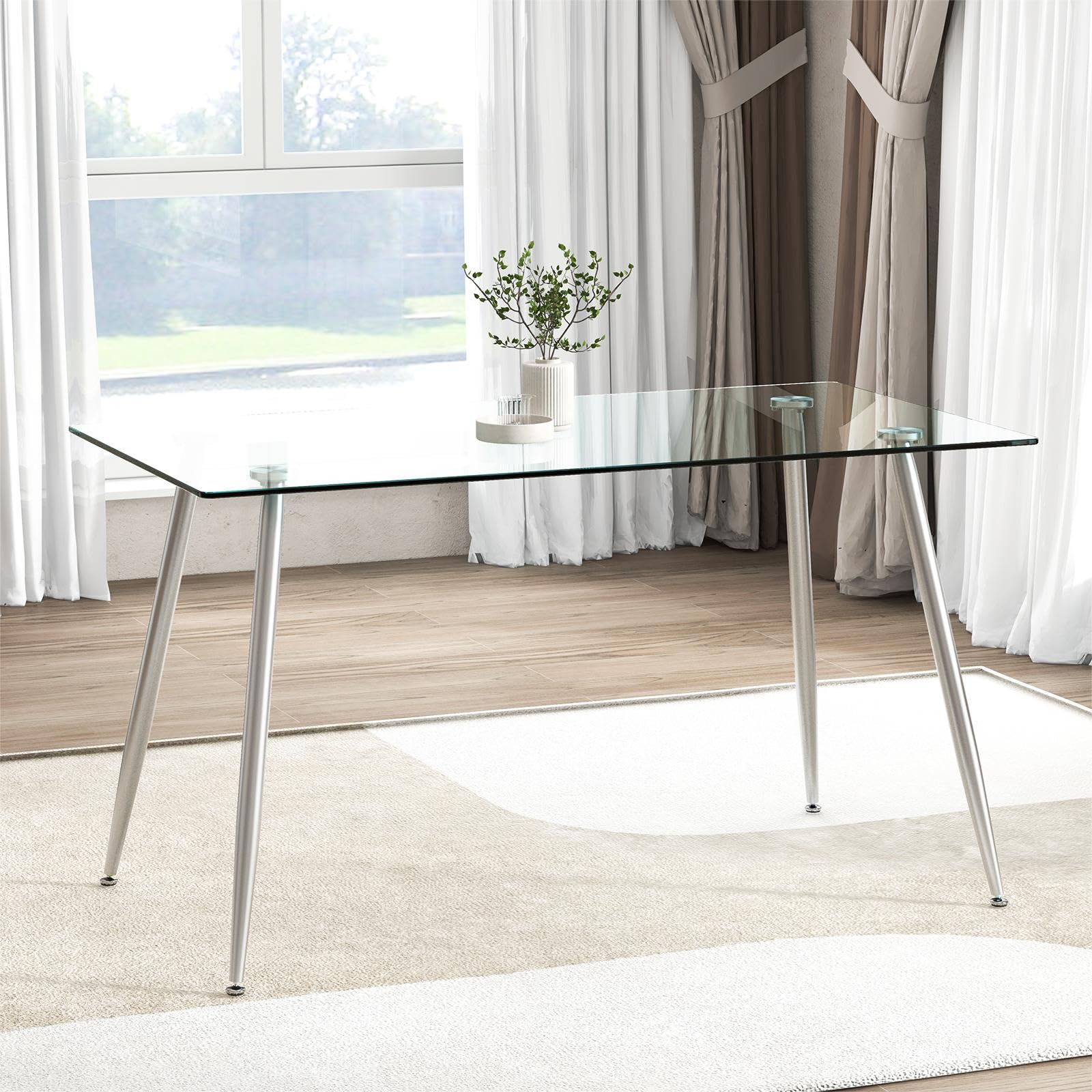 KOMFOTT Glass Dining Table, Modern Rectangular Table with Spacious Tempered Glass Tabletop, 51 x 27.5 x 29.5 Inch