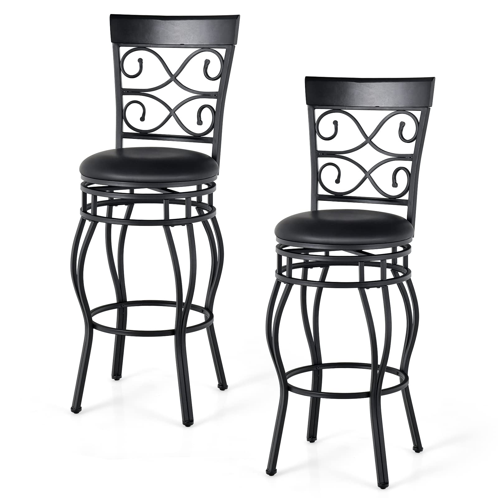 KOMFOTT Bar Stools Set of 2/4, 360 Degree Swivel, 26" & 30" Bar Height Bar Stools, Leather Padded Seat