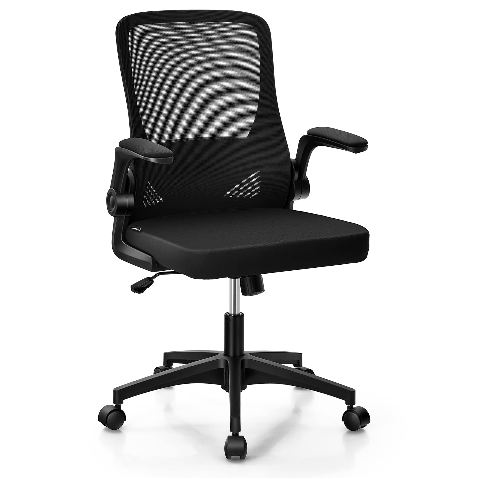 KOMFOTT Ergonomic Office Chair w/Foldable Backrest, Mid Back Mesh Chair with Lumbar Support, Flip up Arms