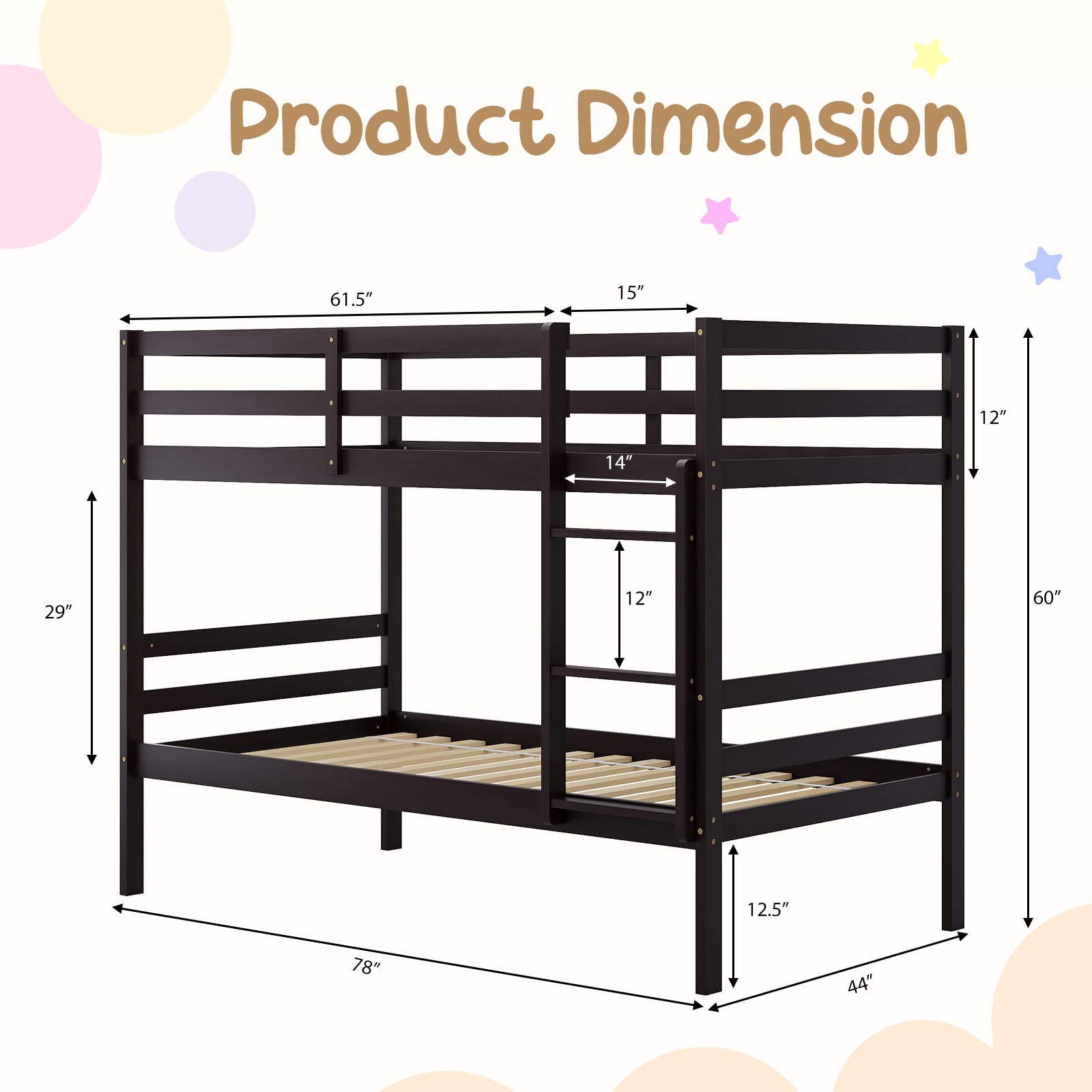 KOMFOTT Wood Bunk Bed Twin Over Twin with Ladder & Safety Guardrail